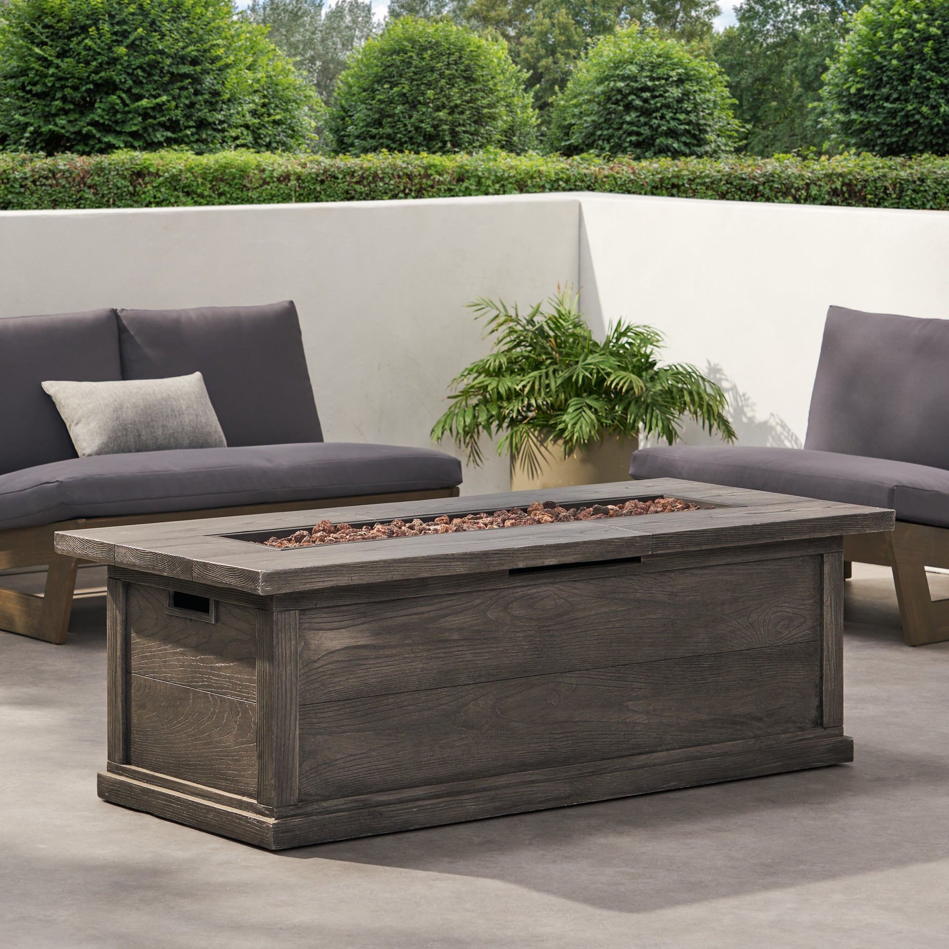 56" Outdoor 50,000 Btu Rectangular Mgo Concrete Propane Fire Pit, Grey Wood Pattern Tank Cover Not Included Gray Magnesium Oxide