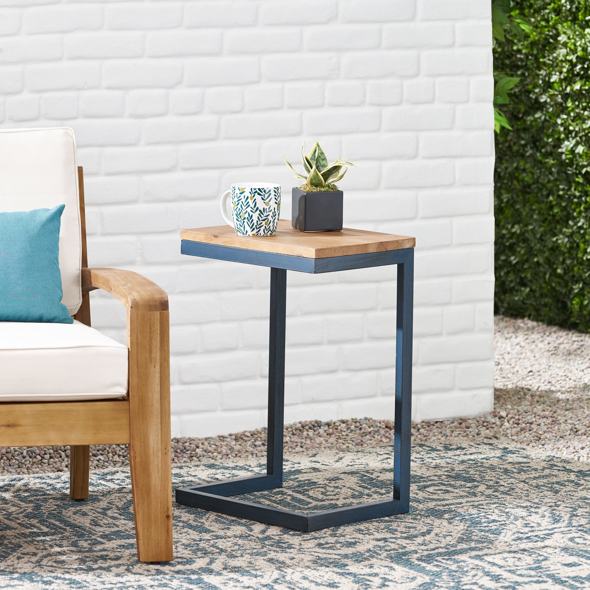 Accent Table Medium Antique Natural Nature Rectangular Wood Metal