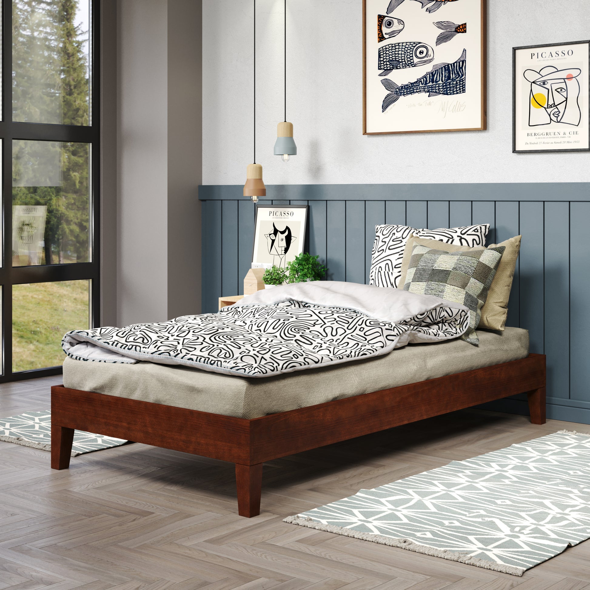 Nix Twin Platform Bed Natural Twin Dark Brown Wood