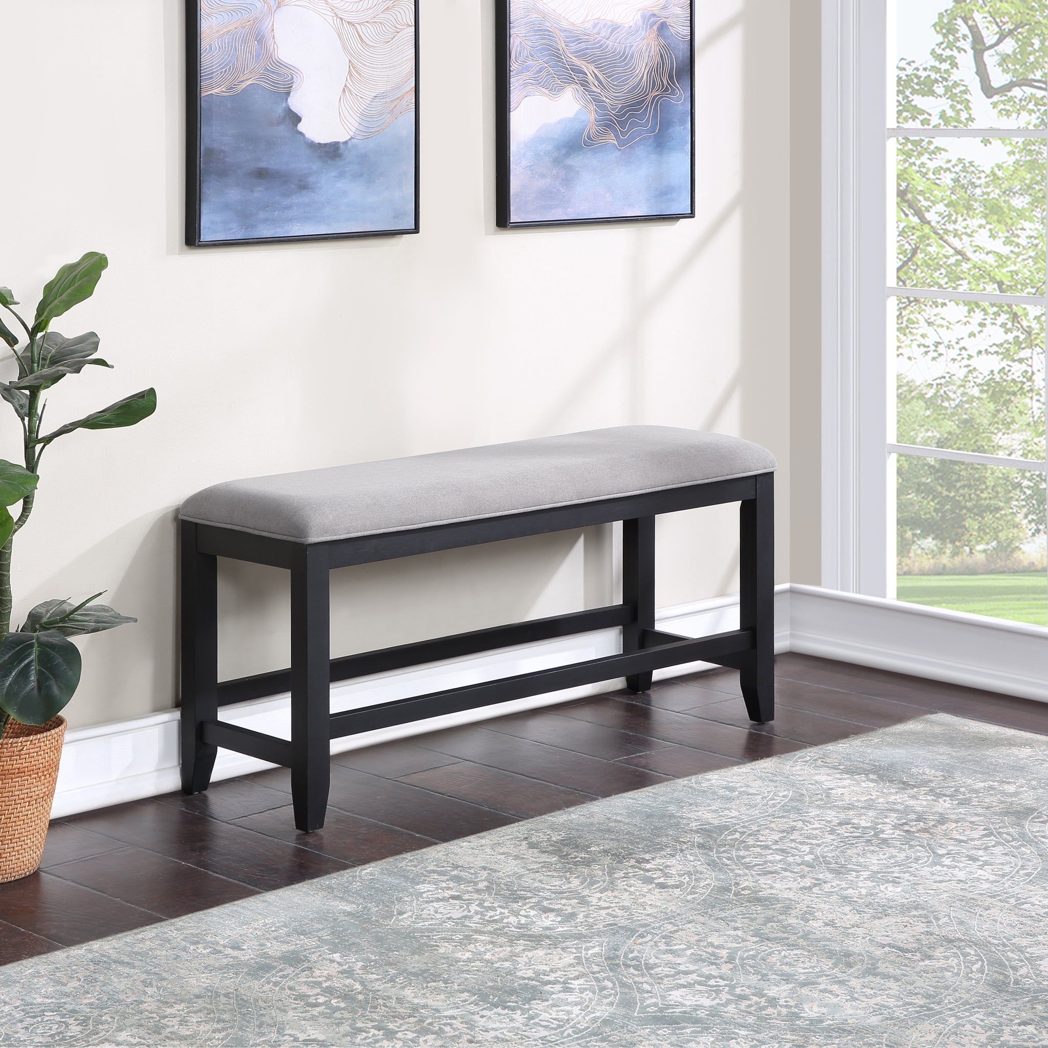 Yves Counter Bench Gray Silver White Wood