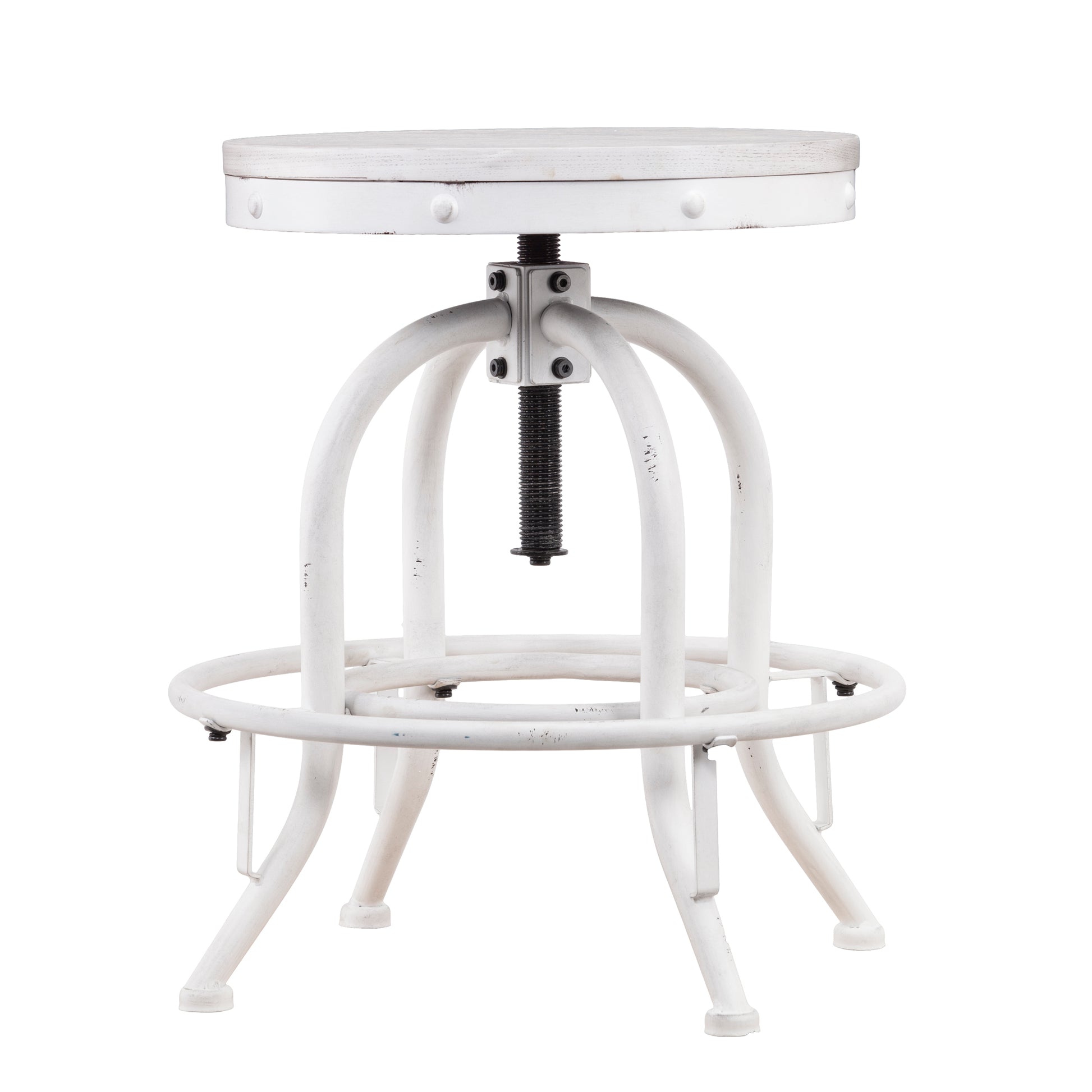 Industrial Adjustable Height Swiveling Stool White White Washed Mdf