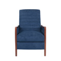 Mid Century Modern Fabric Channel Stitch Wood Pushback Recliner Navy Blue Fabric