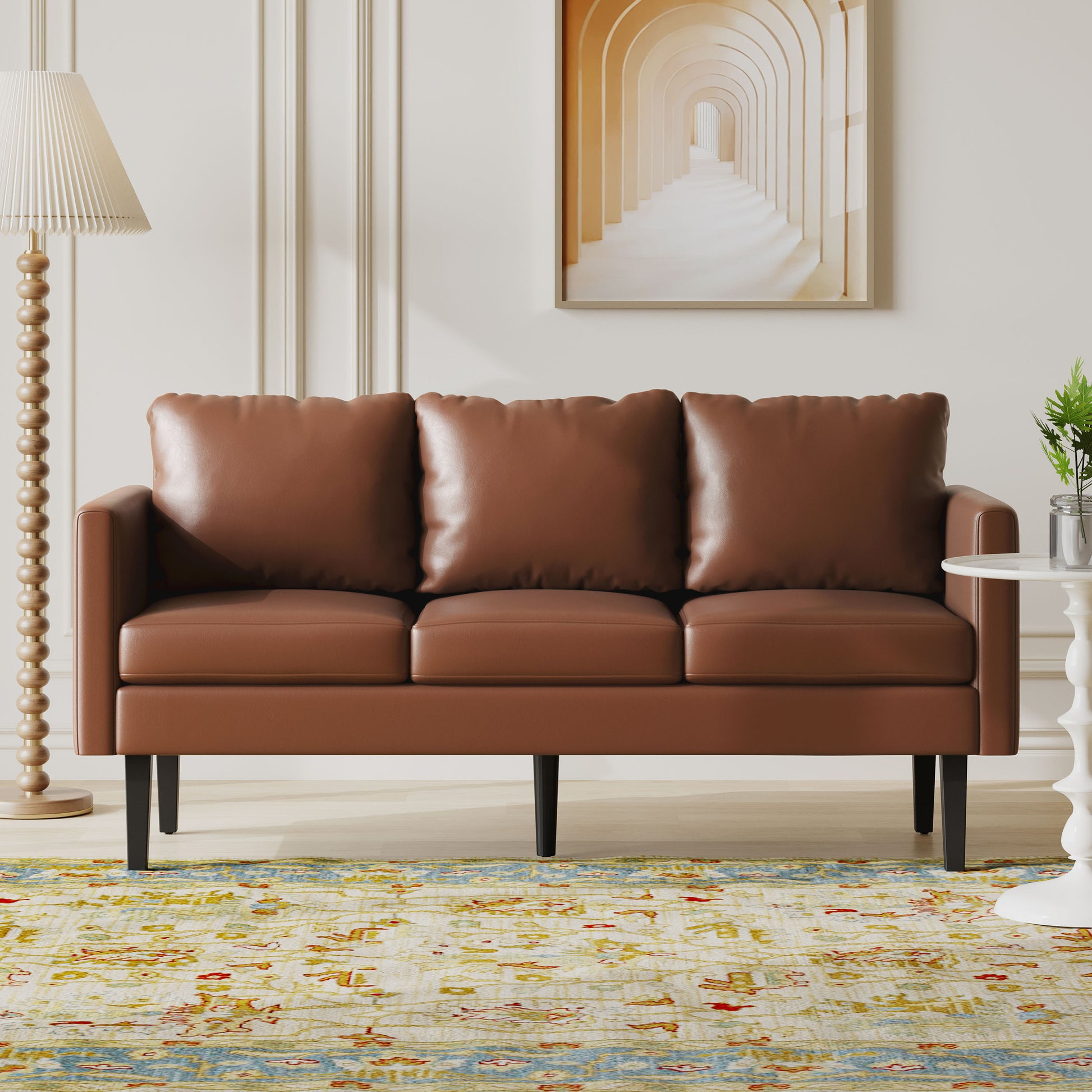 3 Seater Sofa Light Brown Pu 3 Seat