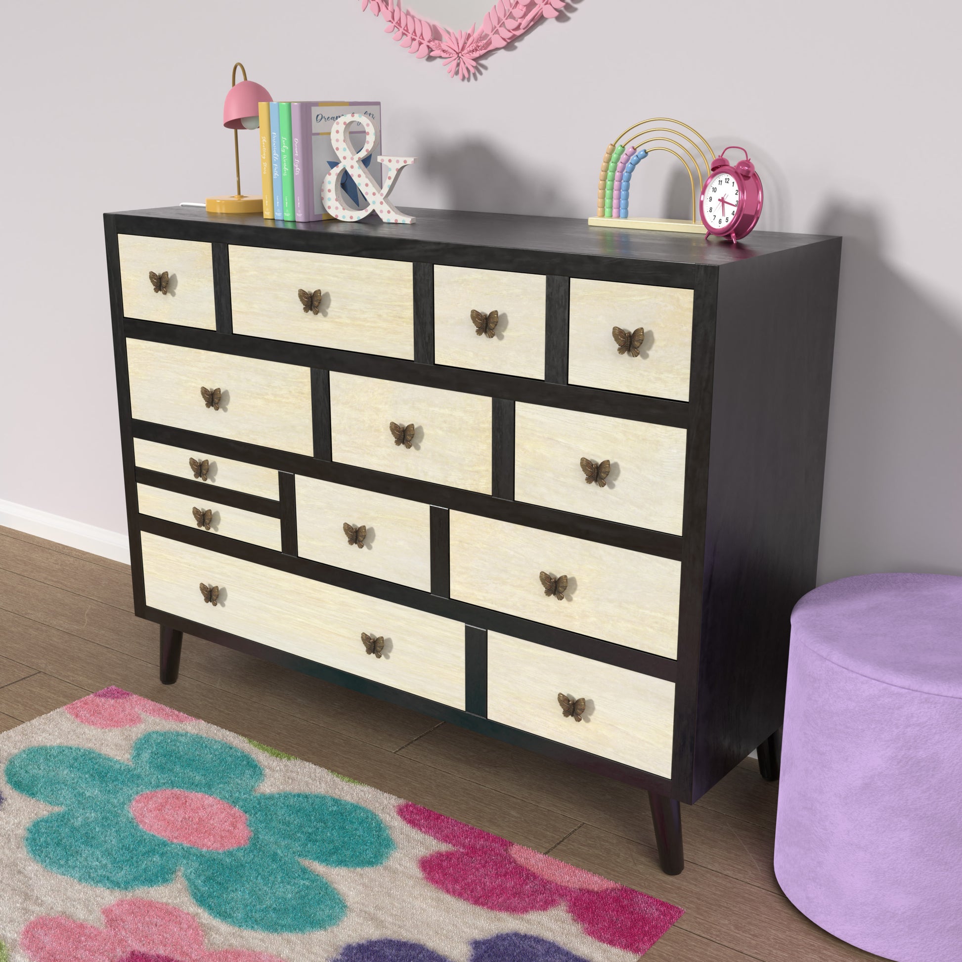 Papillon 13 Drawers Sideboard Black - Black Wood