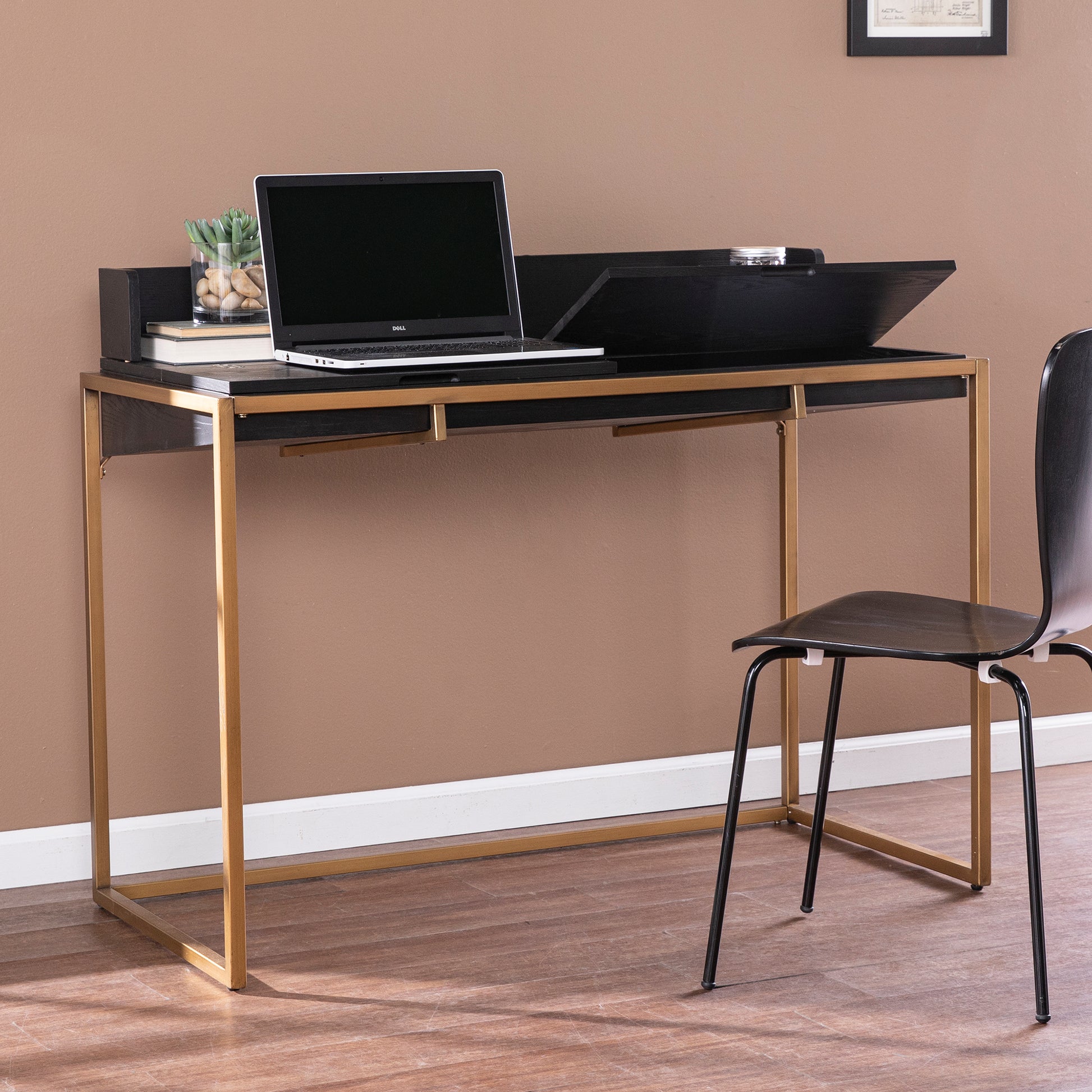 Caldlin Flip Top Desk W Storage Black Mdf