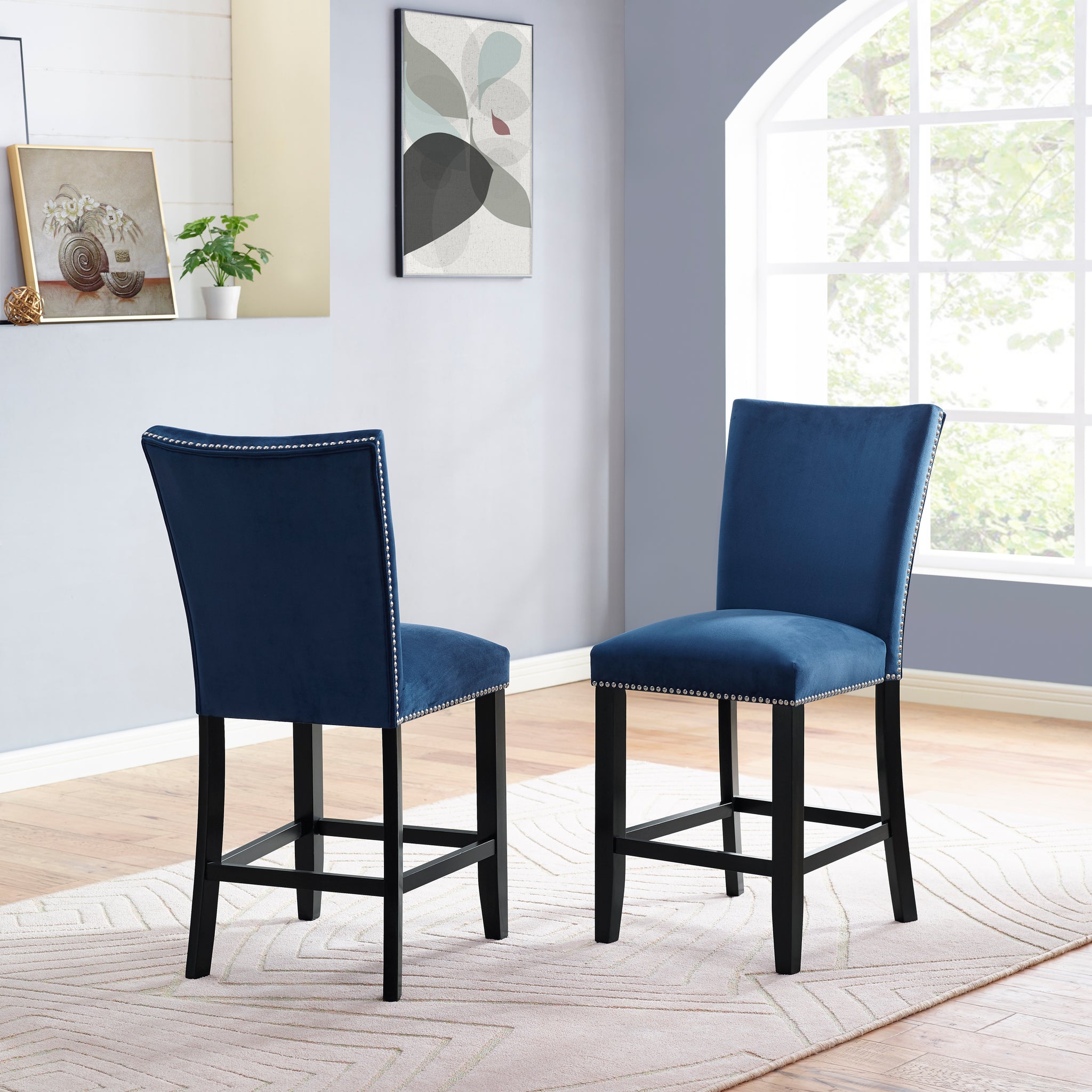 Camila Velvet Counter Chair Set Of 2 Blue Blue Wood