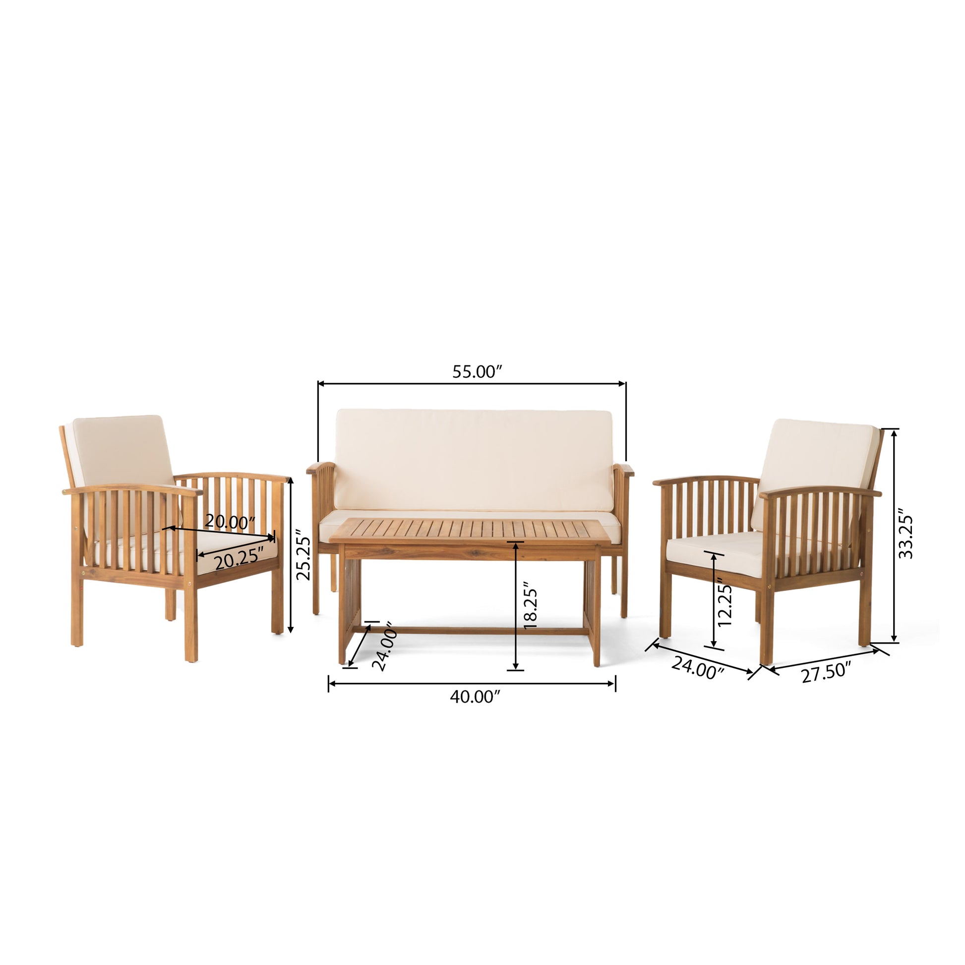 4Pc Chat Set Brown Wood