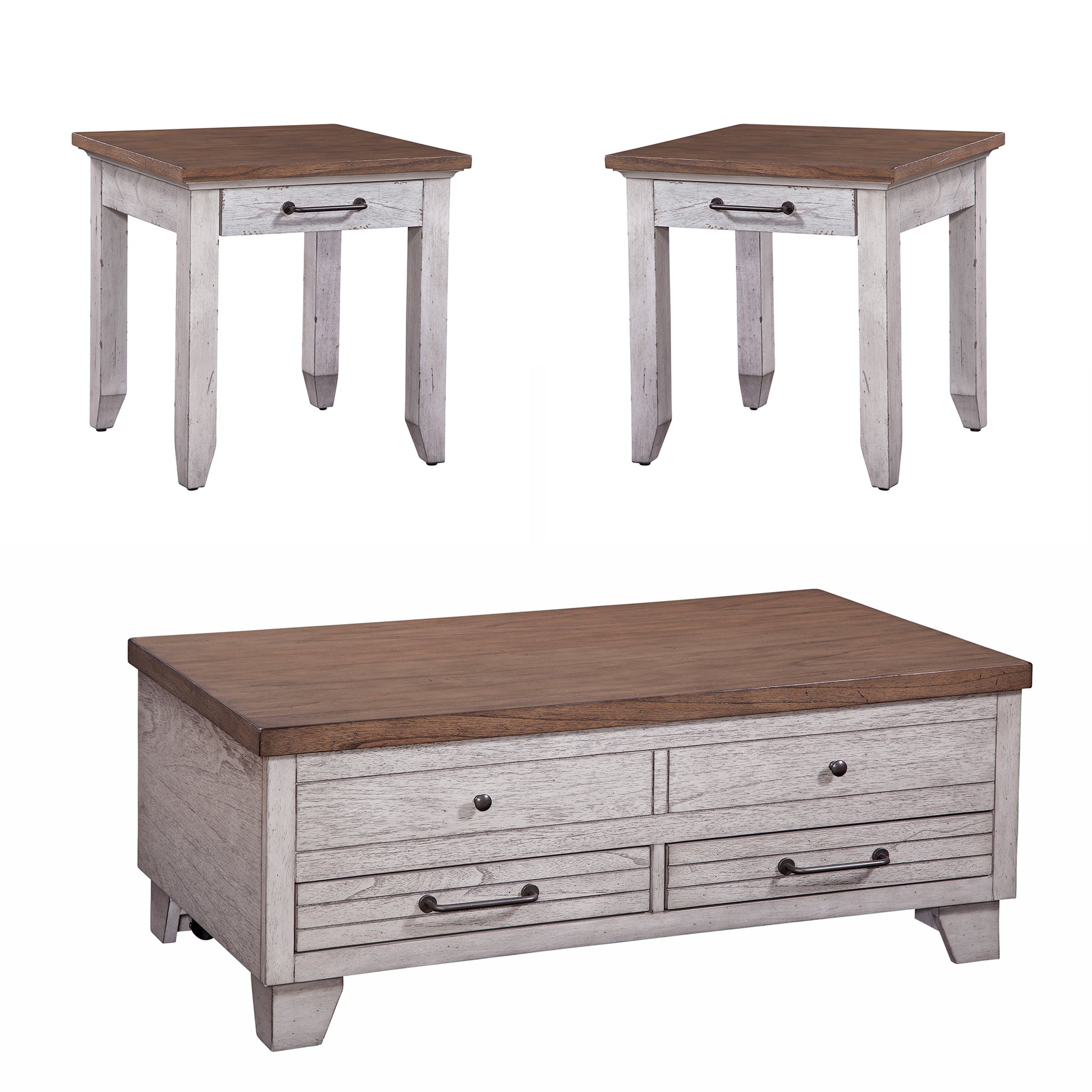 Bear Creek 3 Piece Table Set White White Wood