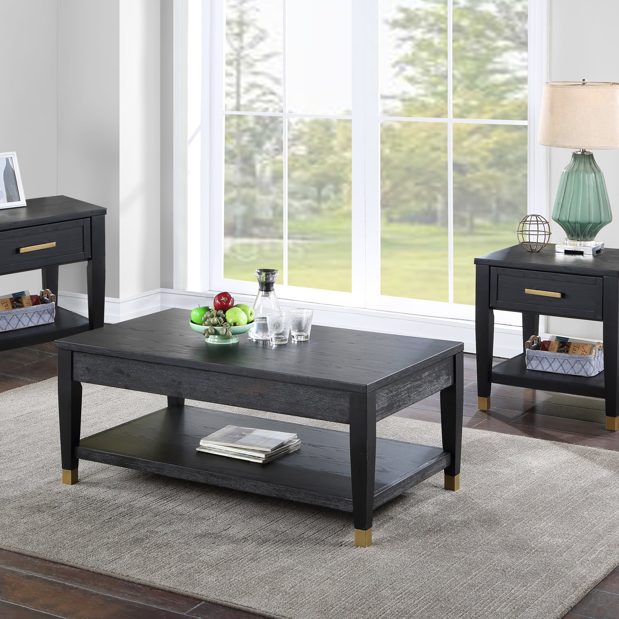 Yves Cocktail & 2 End Table Set Black Black Wood