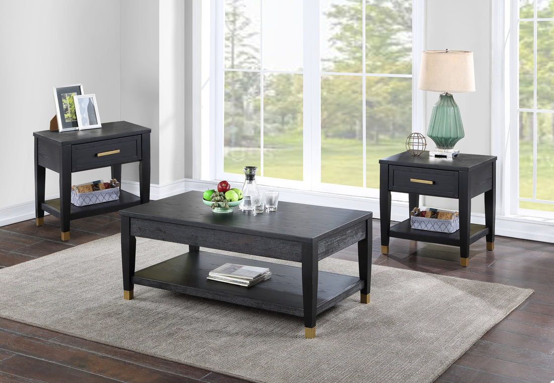 Yves Cocktail & 2 End Table Set Black Black Wood