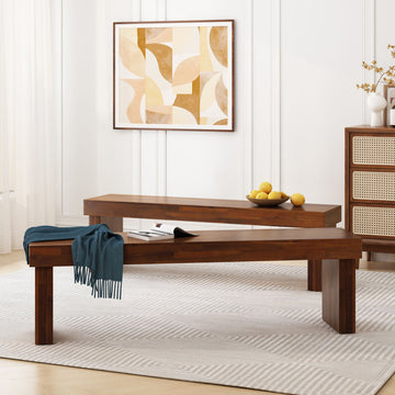 Indoor Solid Wood Bench Set Of 2 Brown Acacia Wood