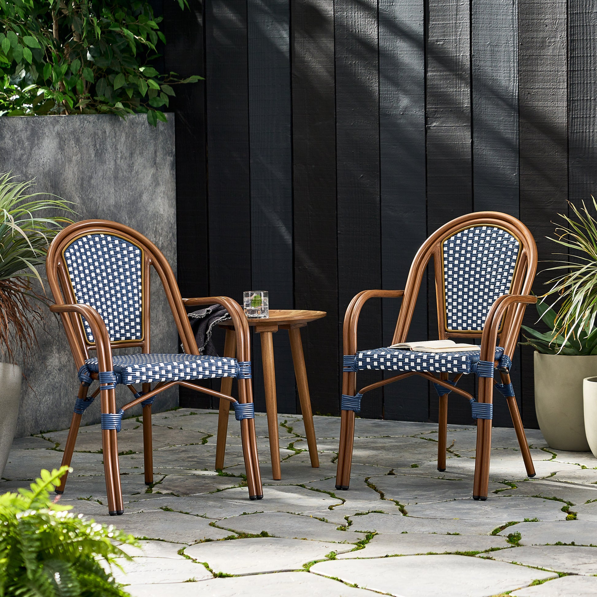 Bistro Chair White Navy Rattan