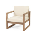 Outdoor Acacia Wood Club Chair With Cushions, Brown And Beige, 29.5'' D X 27.5'' W X 31.5'' H Brown Beige Acacia Wood