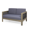 Outdoor 4 Seater Acacia Wood Chat Set With Wicker Accents And Cushions, Gray Mixed Gray Dark Gray Gray Acacia Wood