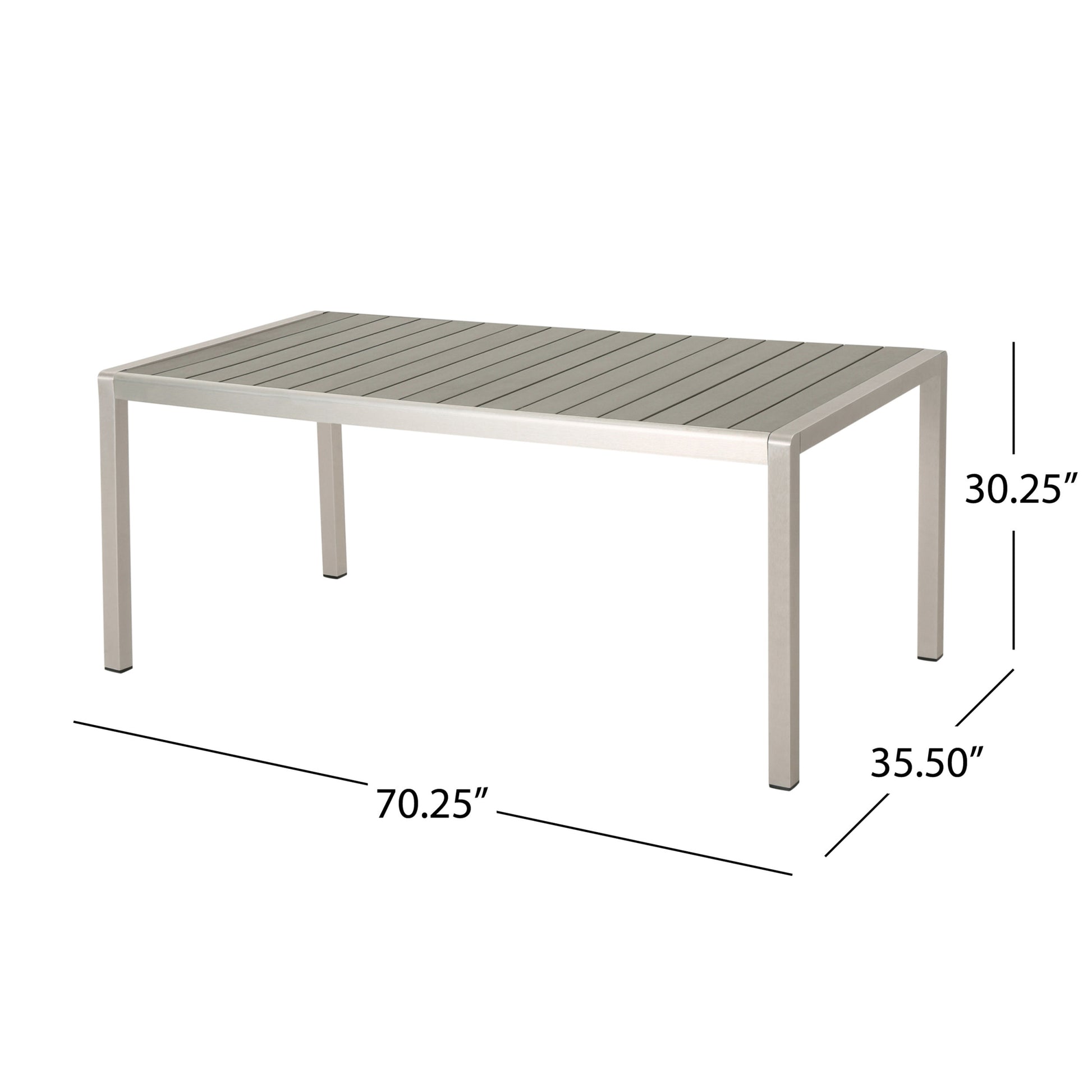 Coral Outdoor Aluminum Dining Table With Faux Wood Top, Gray Finish,Grey Grey Silver Wood