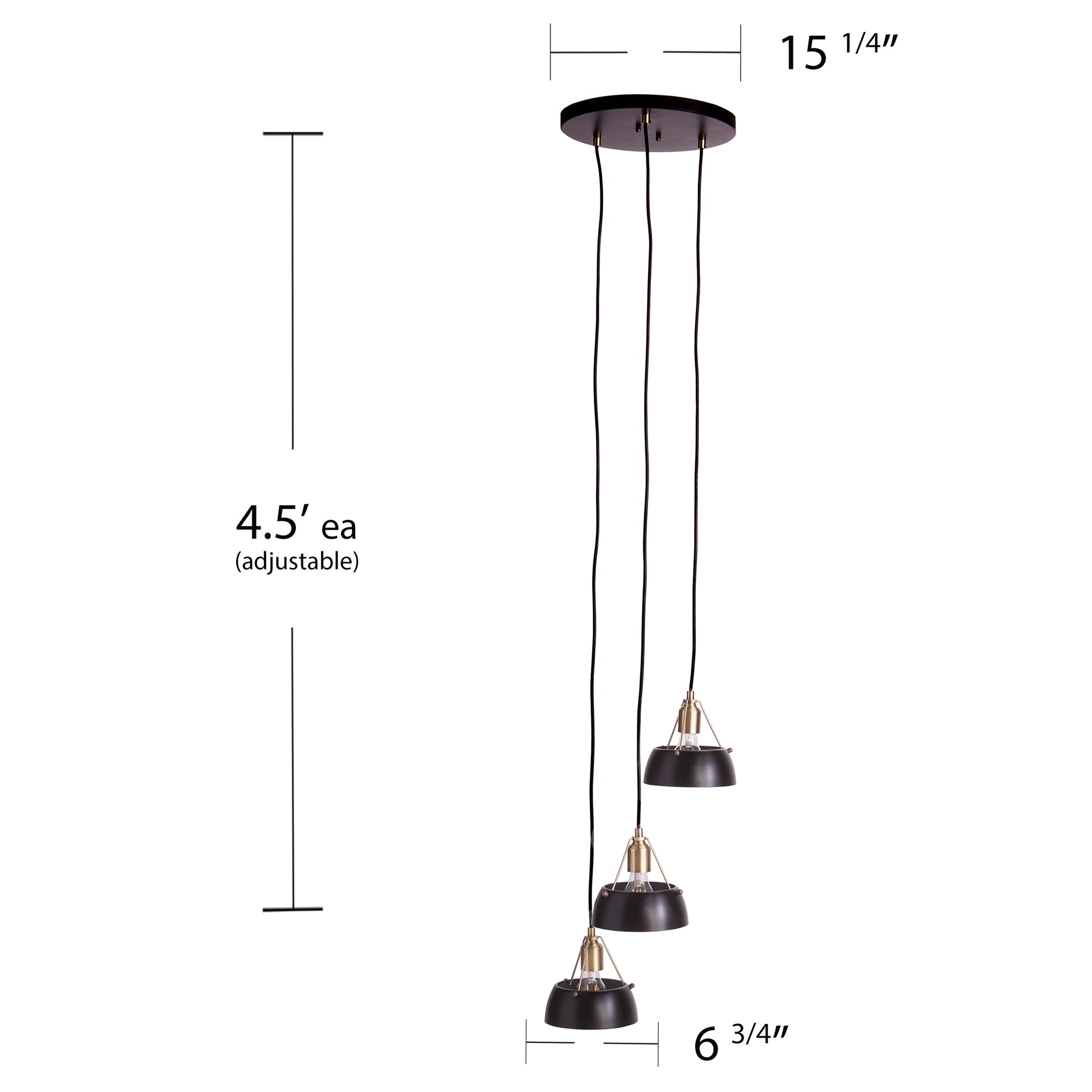 Renmarco Contemporary 3 Light Cluster Pendant Black Iron