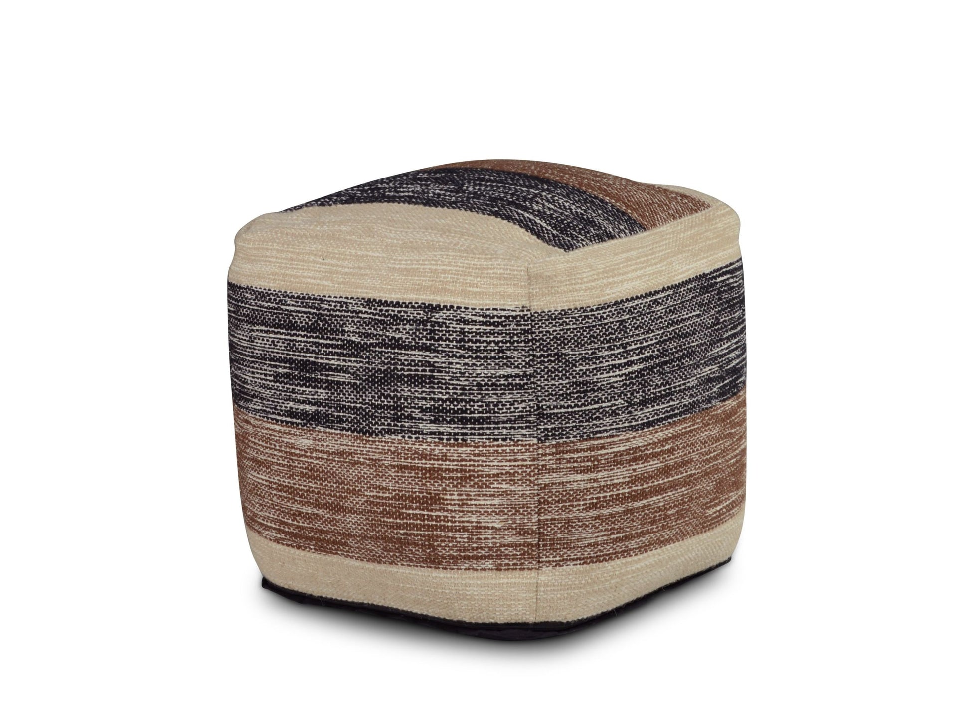 Jamal Square Handwoven Woolen Pouf Beige Beige Fabric