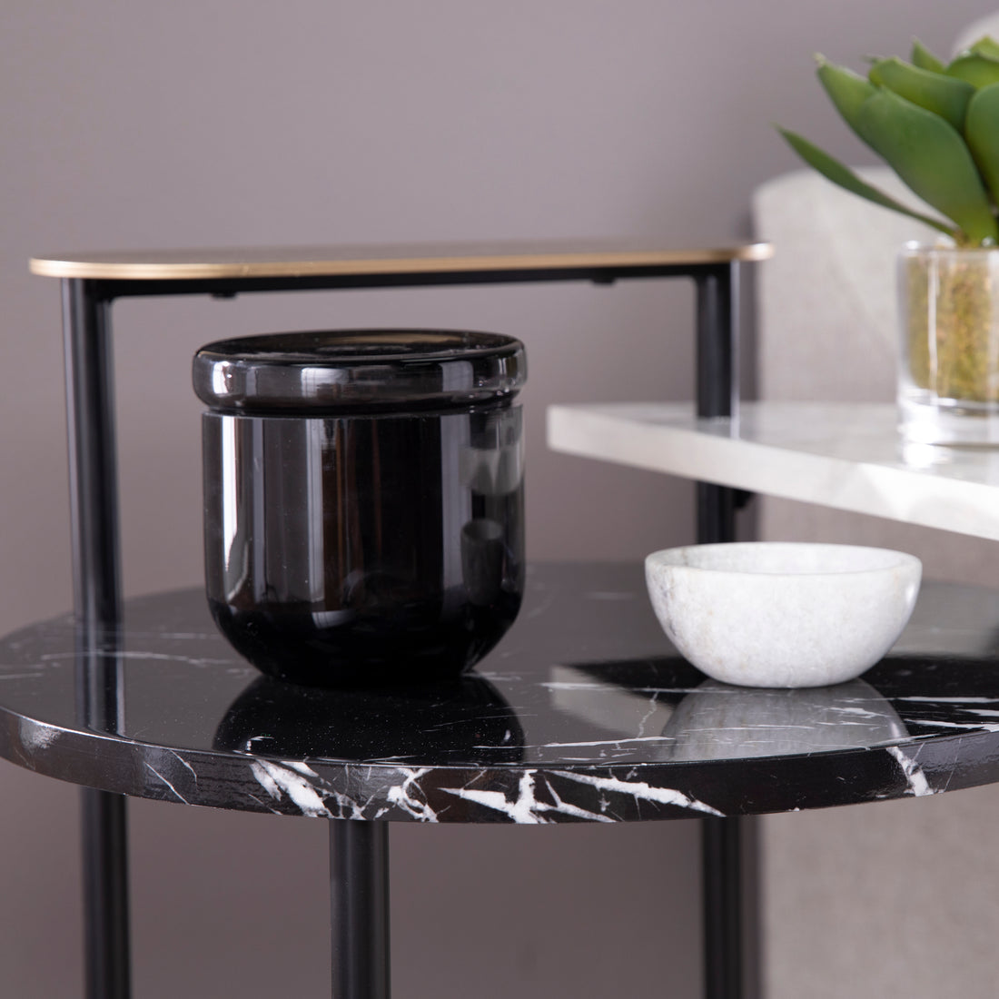 Arcklid Faux Marble End Table W Storage Black Iron