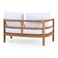 Outdoor Acacia Wood Loveseat And Coffee Table Set With Cushions, Teak And White Brown White Acacia Wood