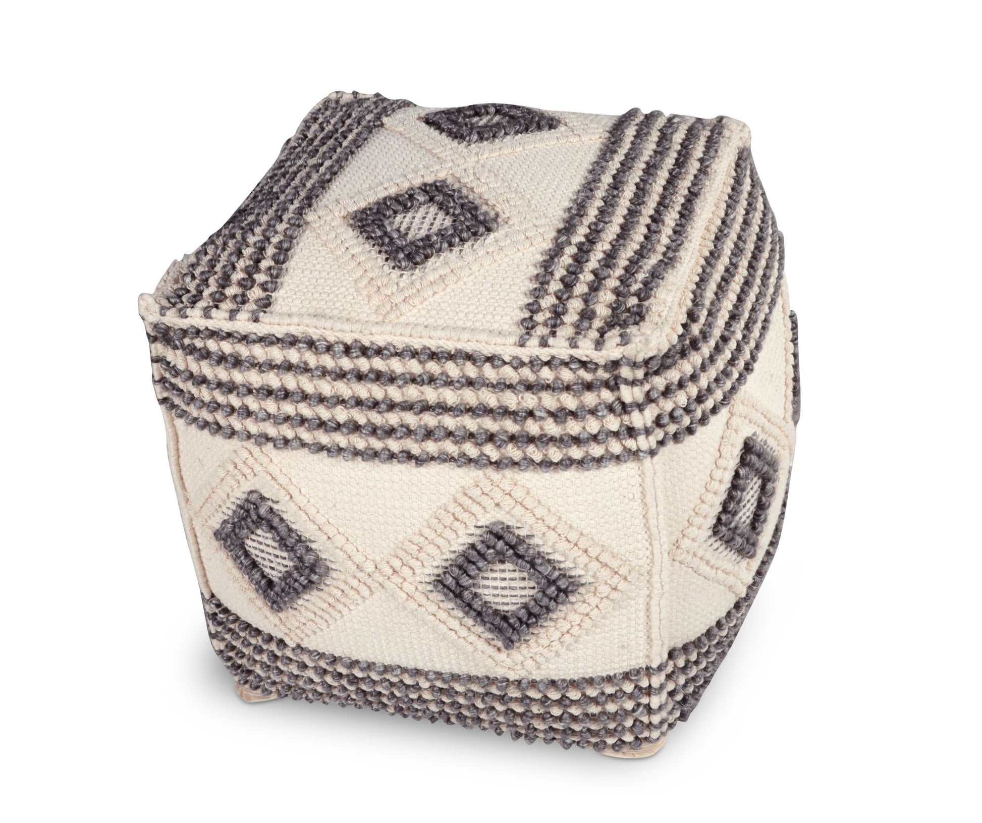 Dalia Square Handwoven Woolen Pouf Beige Beige Fabric