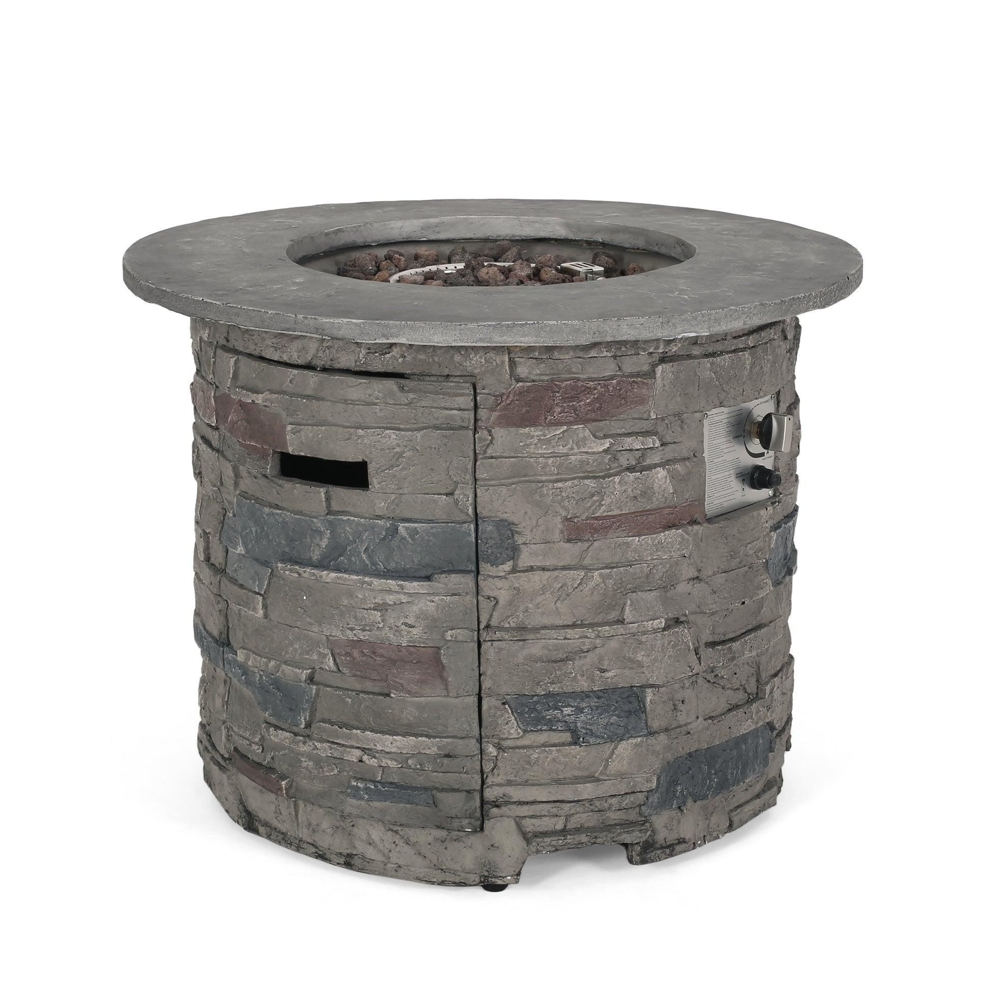 Hoonah 32'' Stone Circular Mgo Fire Pit W Grey Top 40,000 Btu Stone Gray Magnesium Oxide