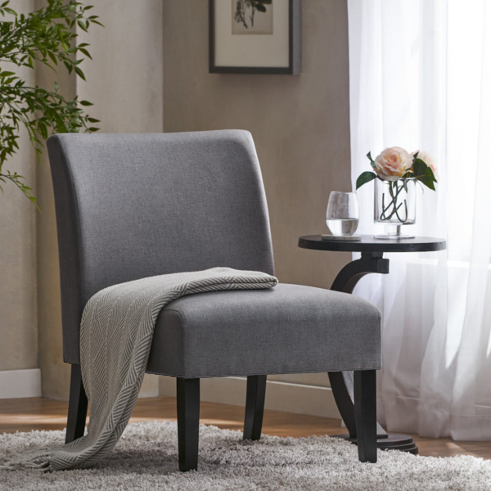 Accent Chair Grey Fabric