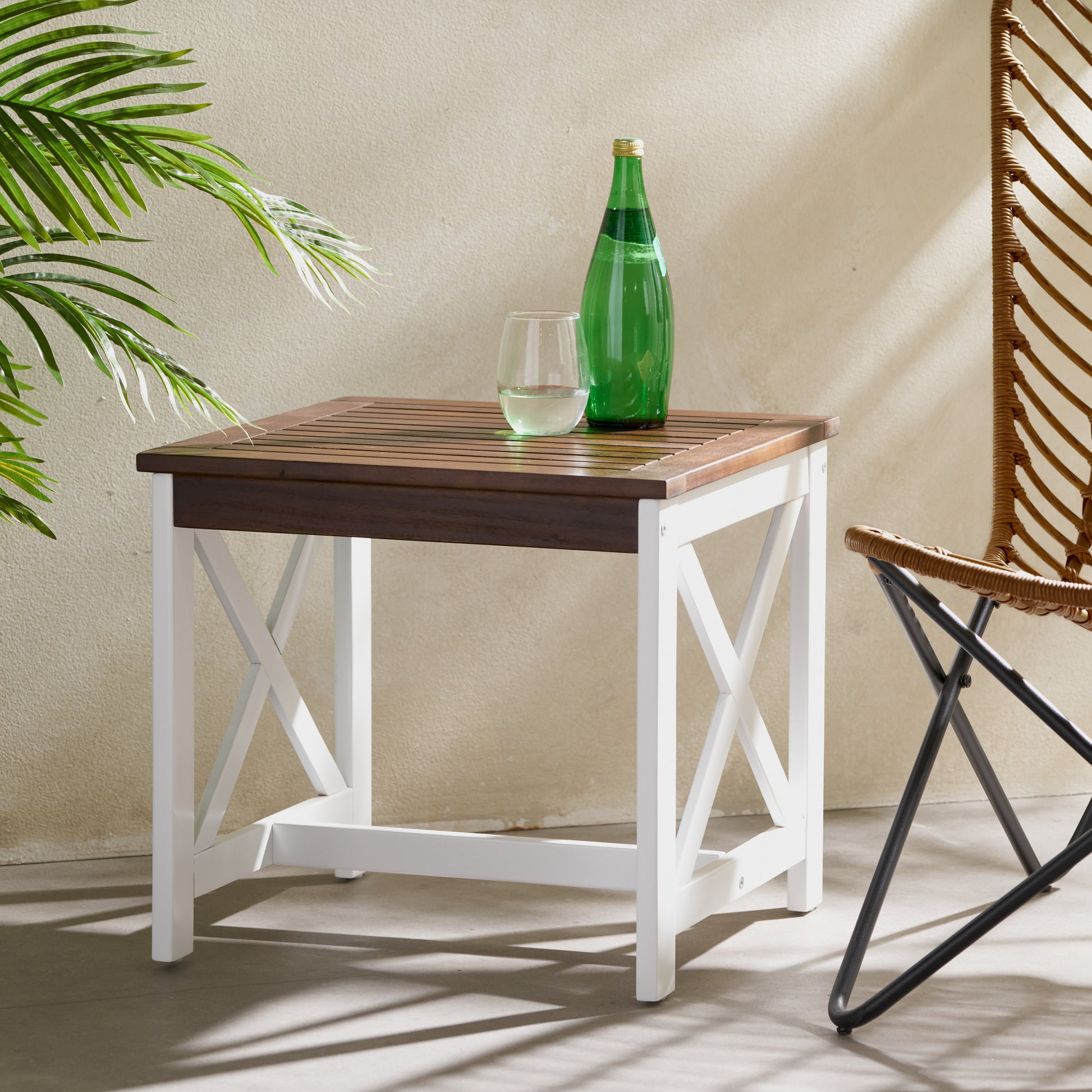 Farmhouse End Table - Brown White Wood