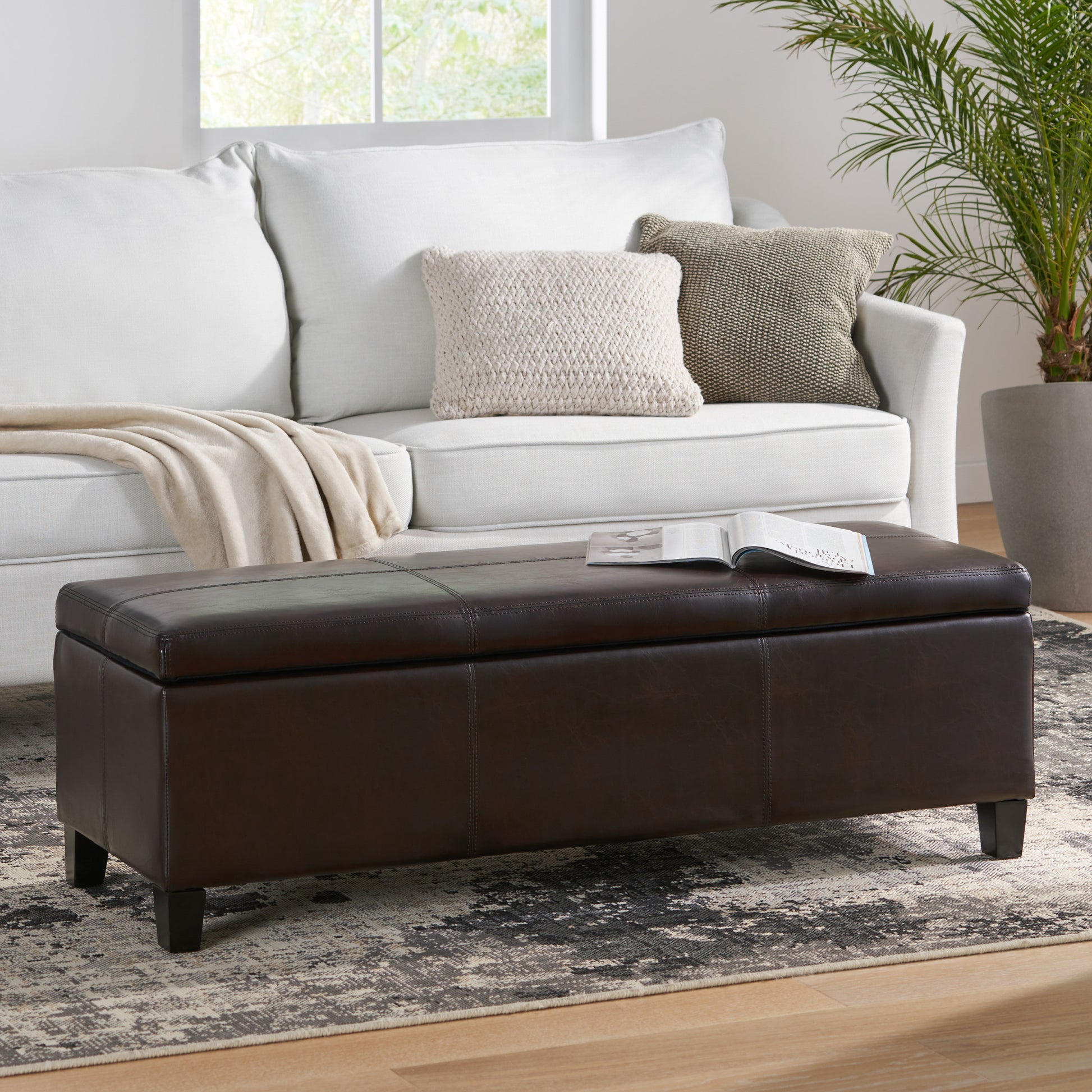 Storage Ottoman Brown Pu