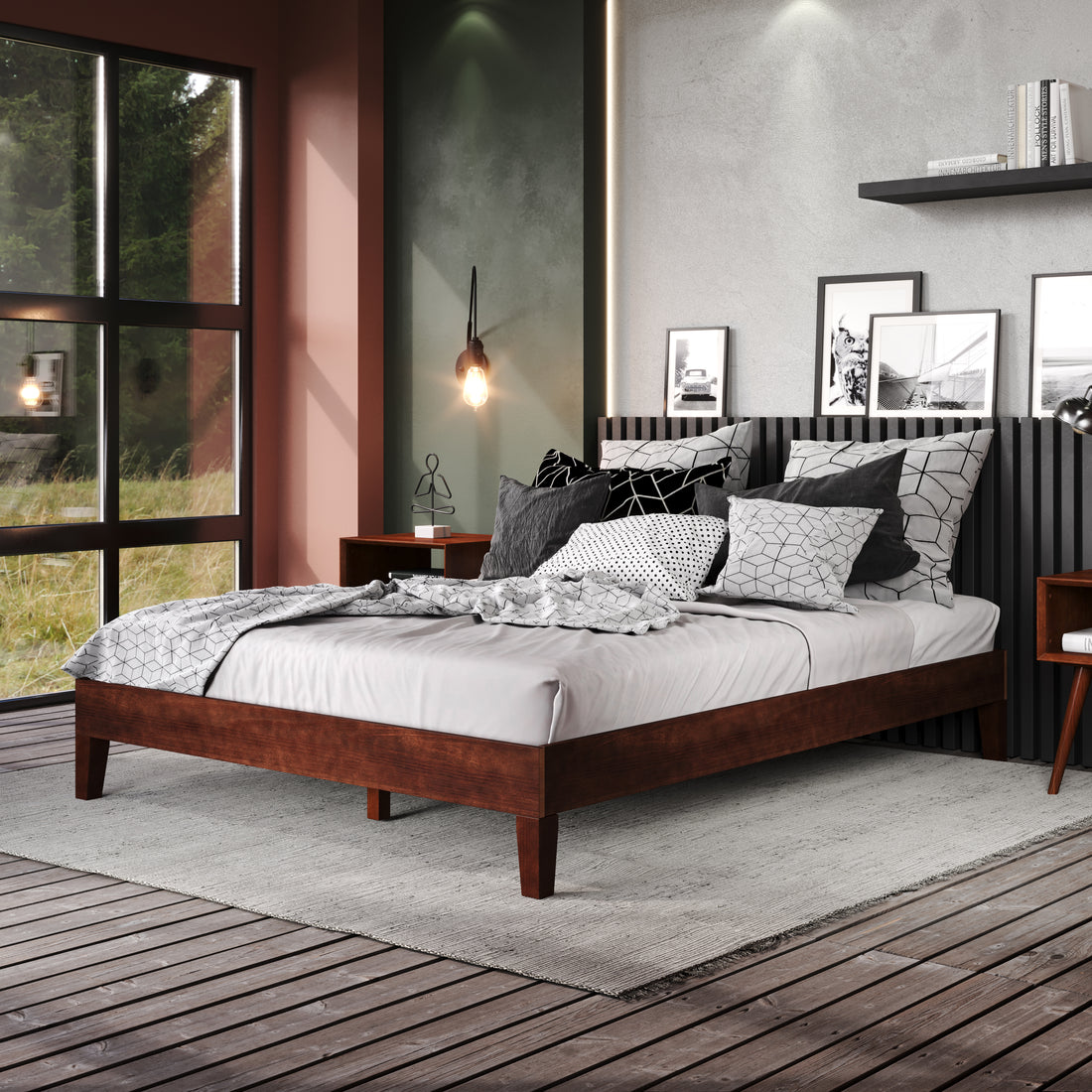 Nix Queen Platform Bed Natural Queen Dark Brown Wood