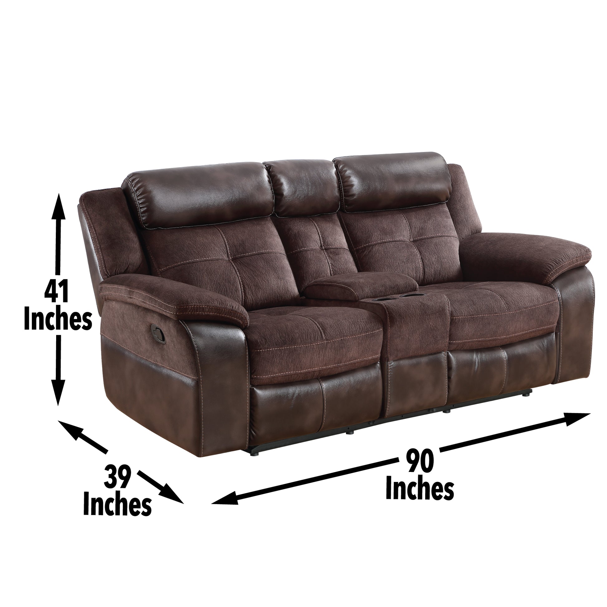 Pueblo 3 Piece Manual Reclining Living Room Set Coffee Dark Brown Faux Leather