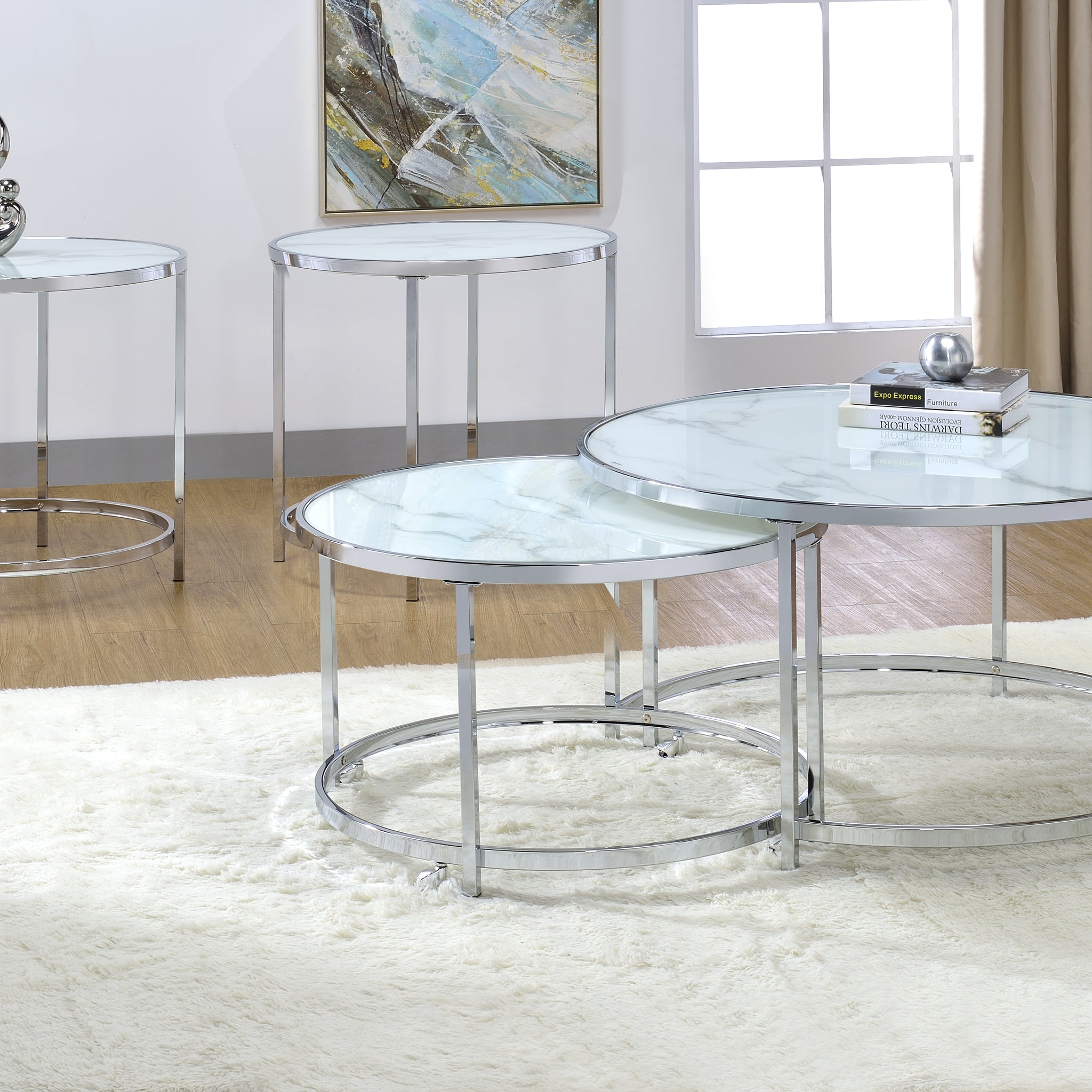 Rayne 3 Piece Table Set White White Stainless Steel