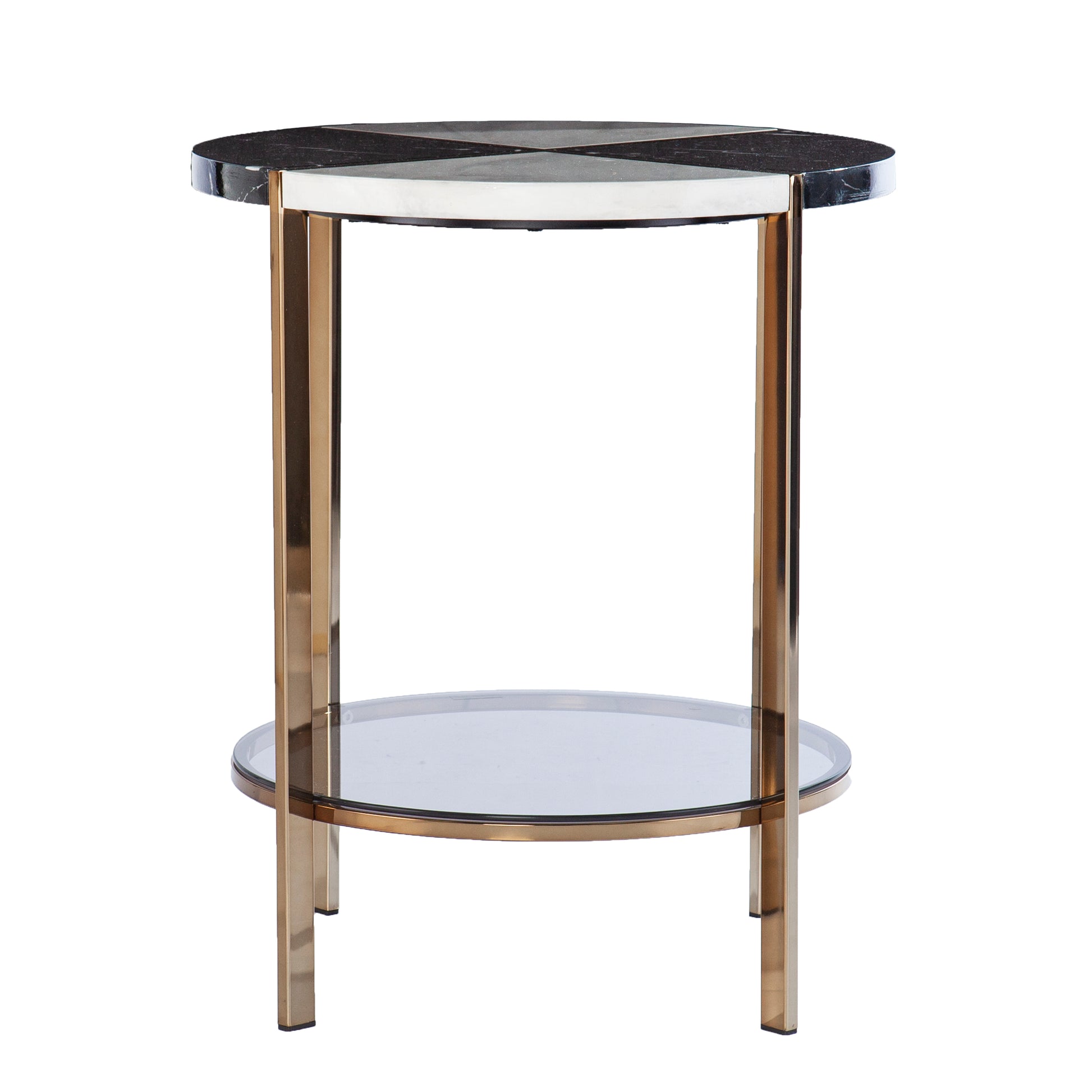 Cortinada Round Faux Marble End Table Black Iron