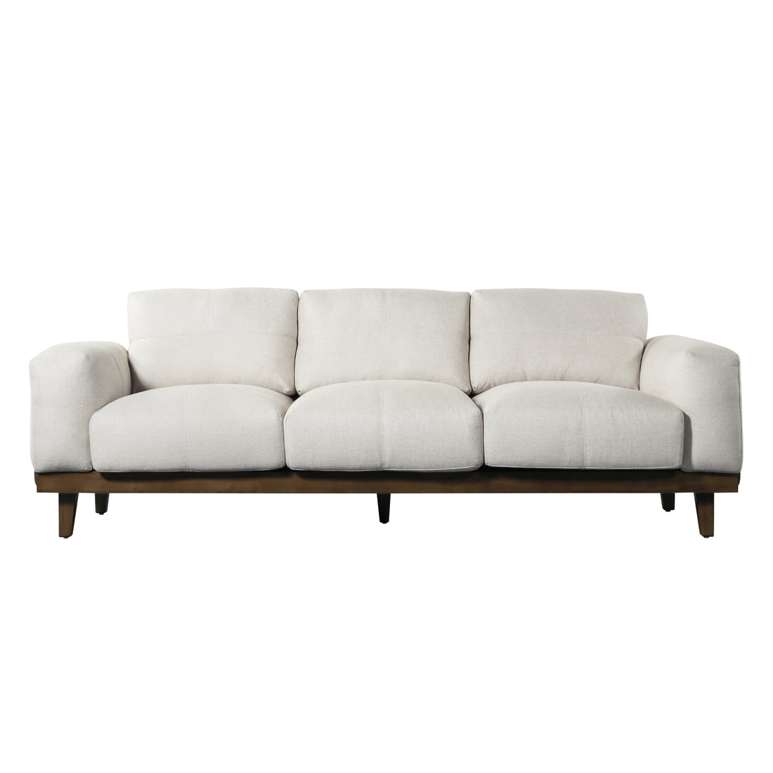 3 Seater Sofa Beige Wood 3 Seat