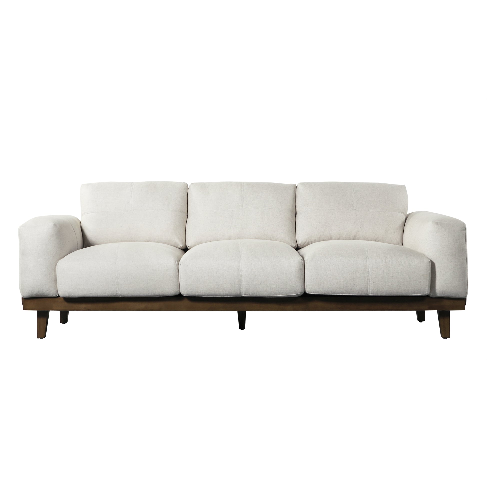 3 Seater Sofa Beige Wood 3 Seat
