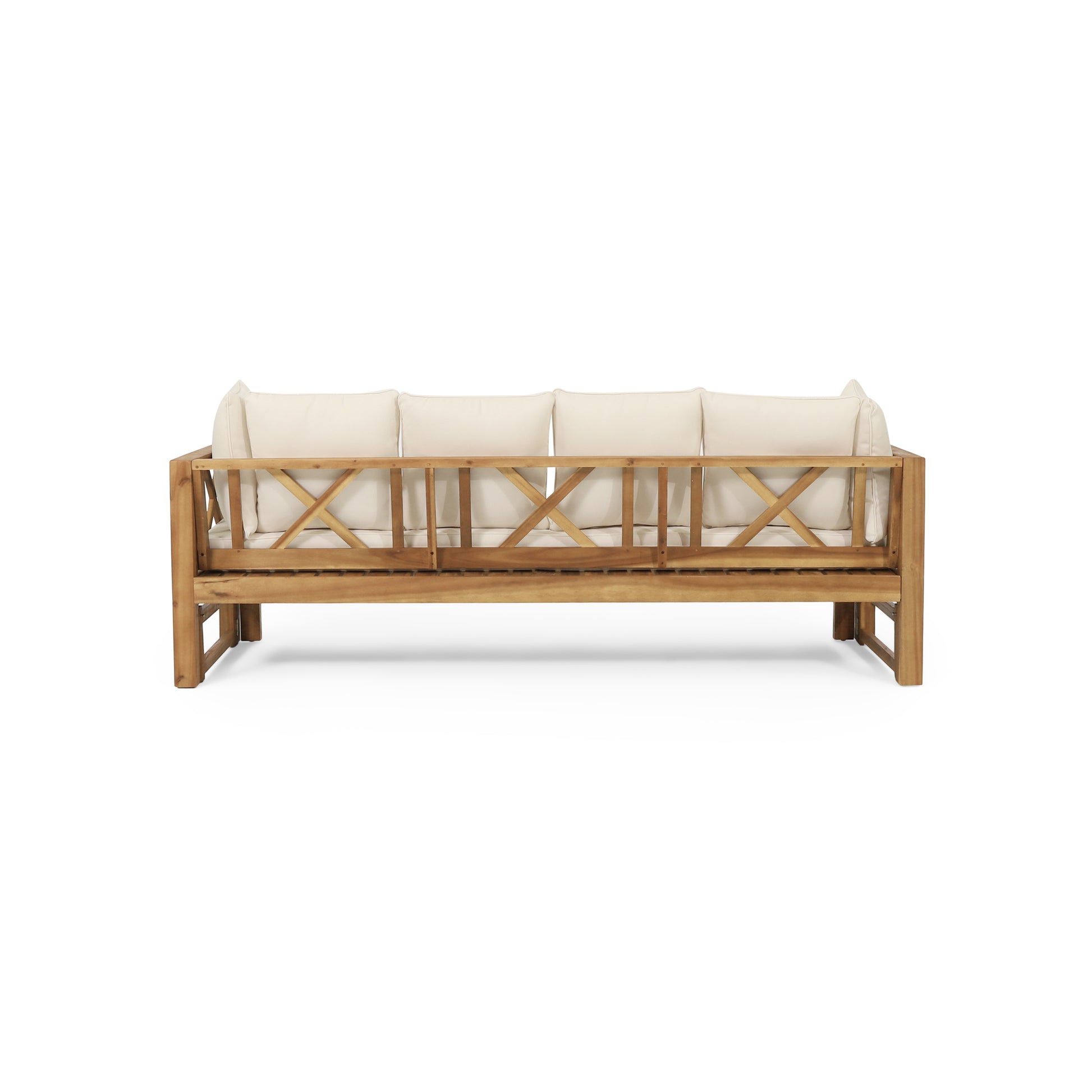 Long Beach Sofa Daybed Full Teak Pe Rattan Iron Waterproof Fabric