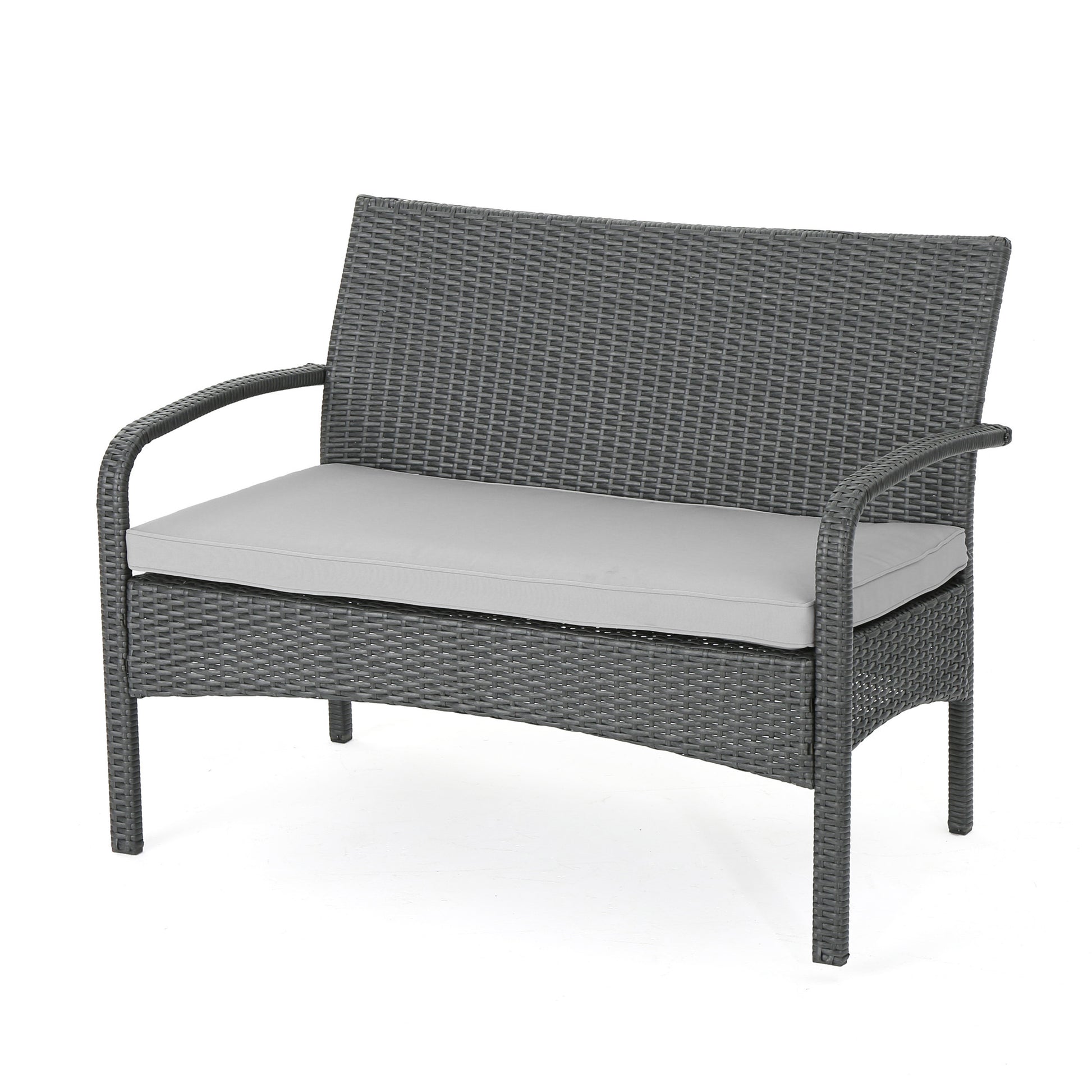 Cordoba Kd Wicker 4 Pc Chat Set Grey Pe Rattan Iron Waterproof Fabric