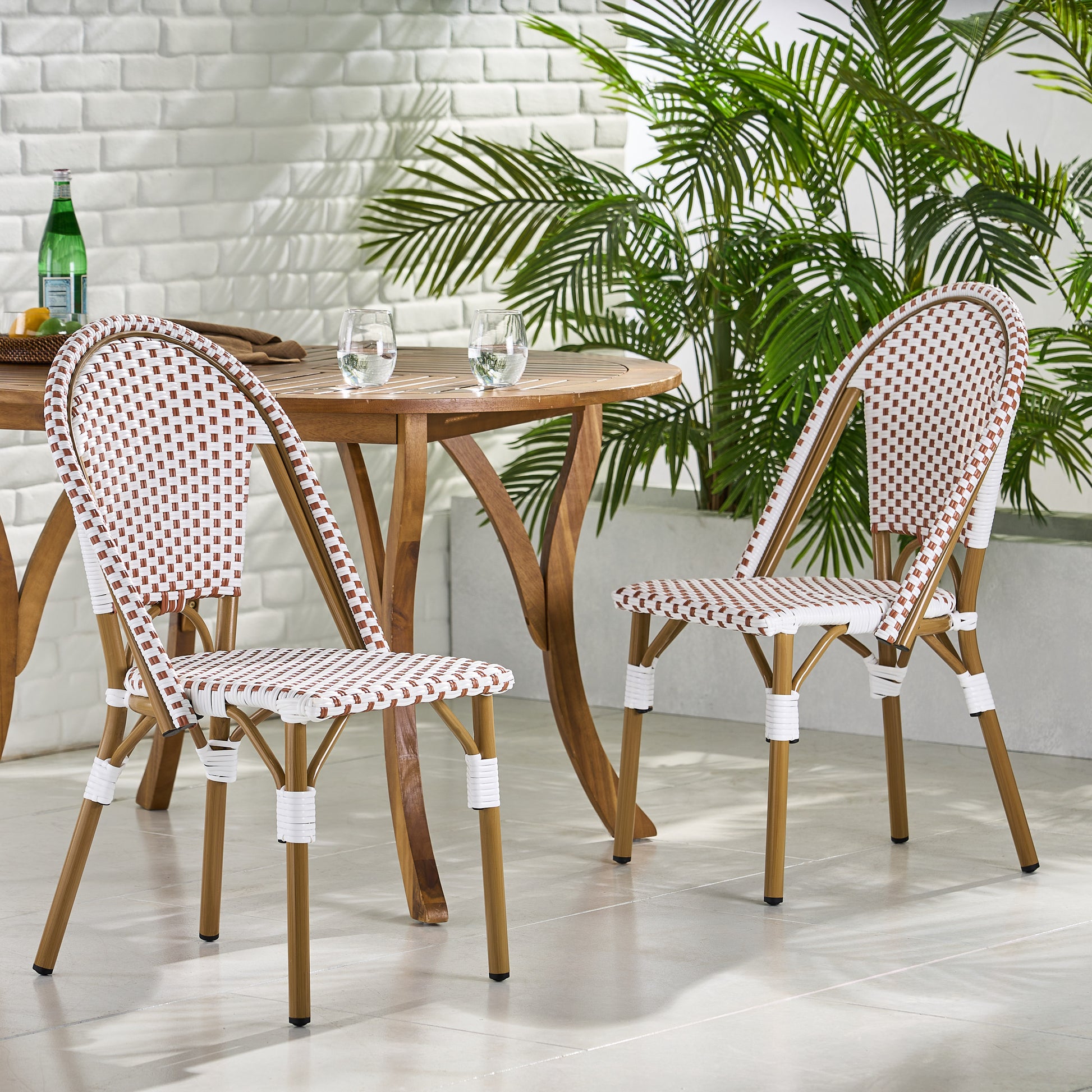 French Bistro Chair Brown White Rattan