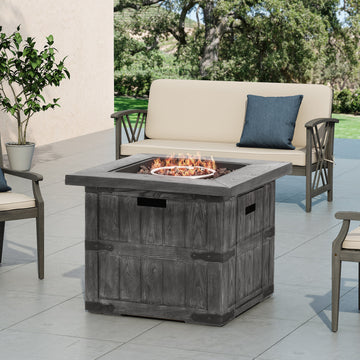 Outdoor Patio 24.5" H X 30" W Square Gas Burning Concrete Fire Pit 40, 000 Btu, Fire Pit Table With Tank Inside, Grey Grey Magnesium Oxide