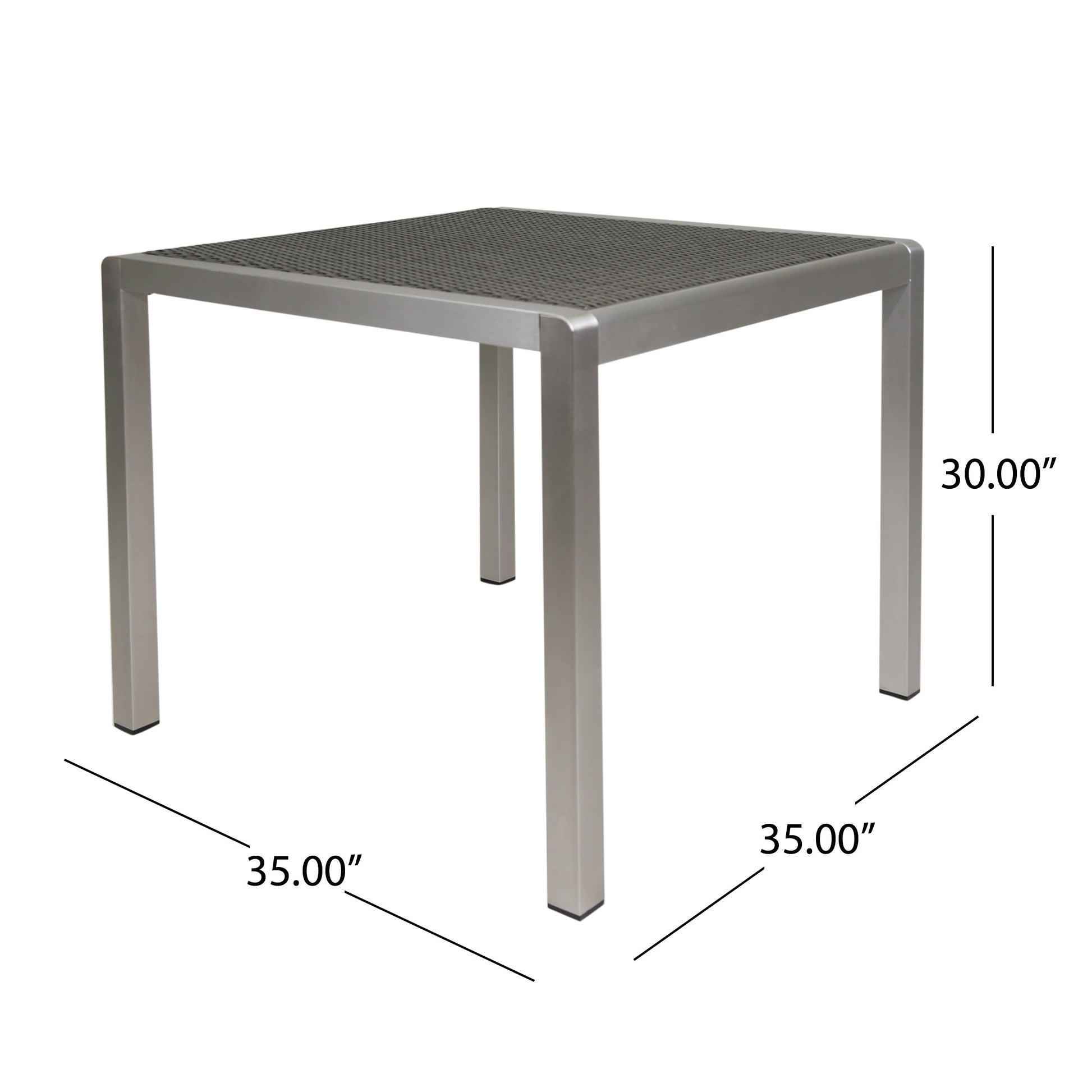 Outdoor Dining Table Anodized Aluminum Wicker Table Top Square Silver And Gray 35" Grey Aluminium