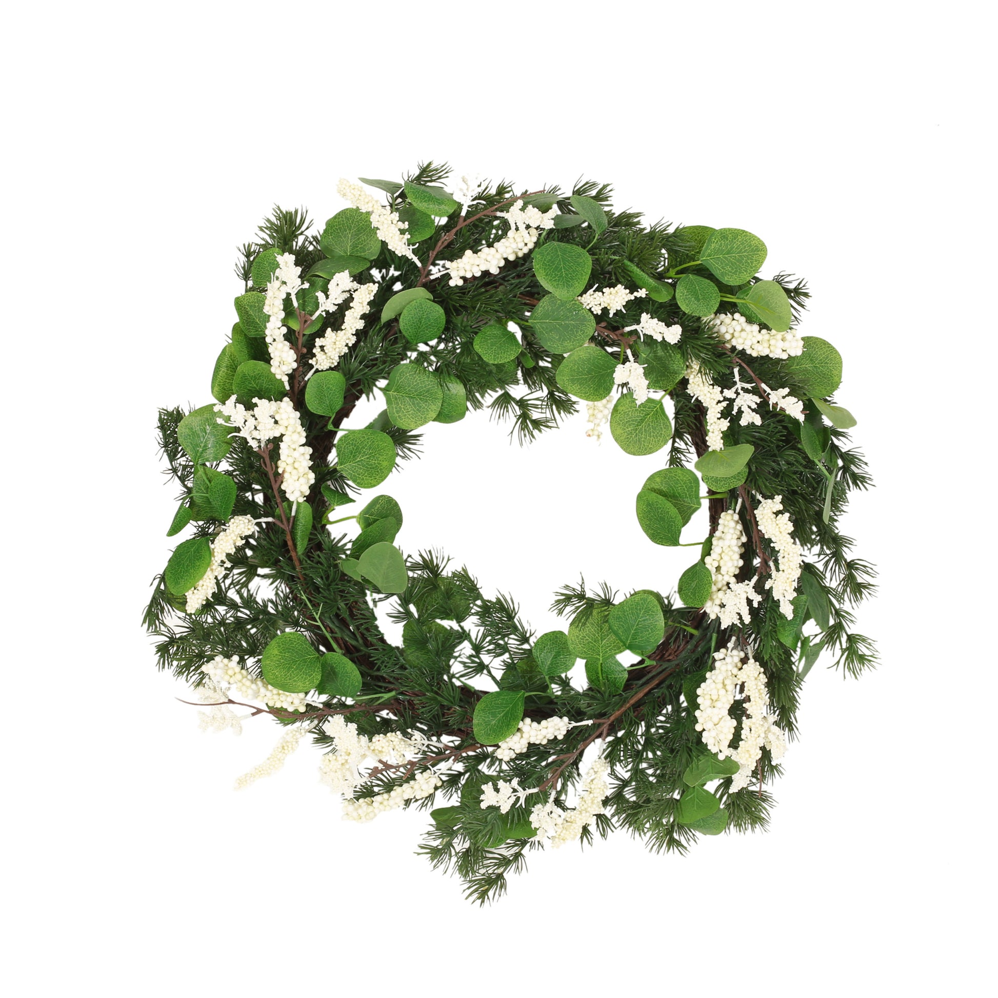 25.5" Leaves Berry Wreath White Green Polyester