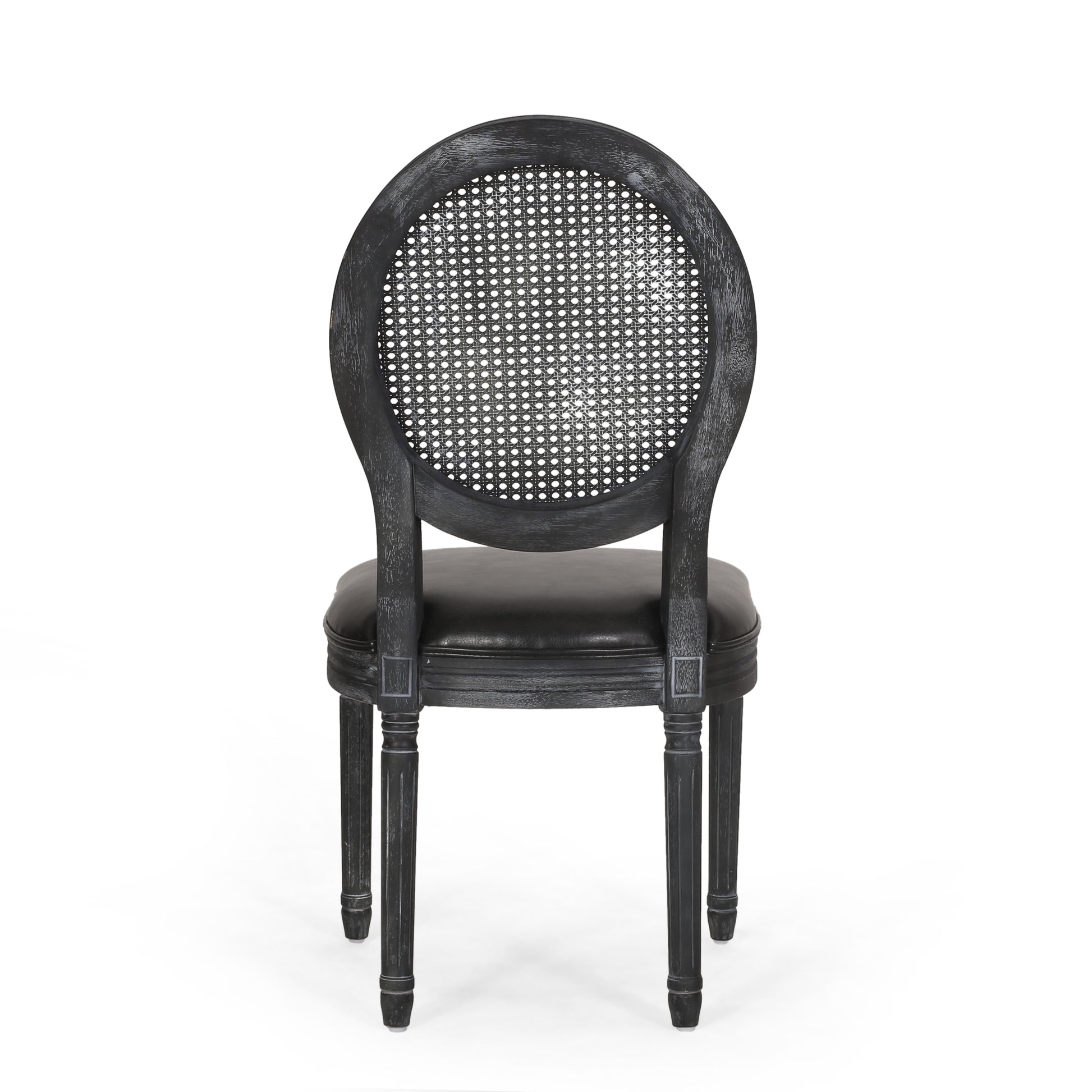 Dinning Chair Mp2 Set Of 2 Black Wood Fabric Rattan