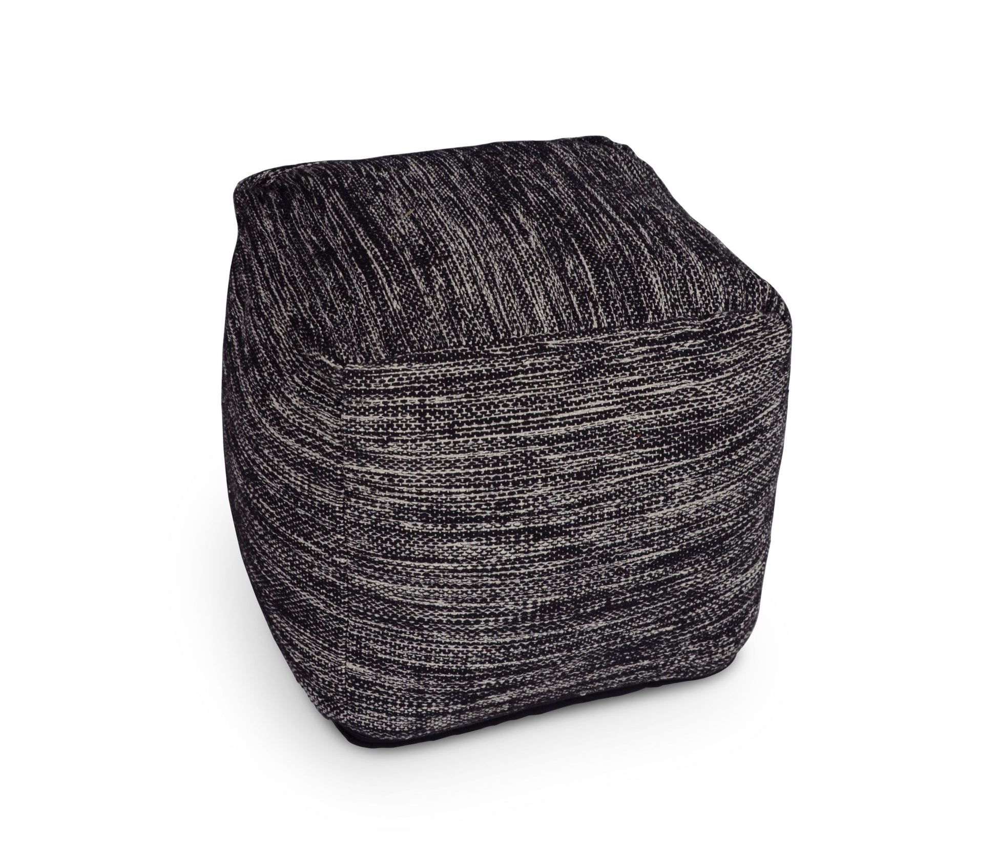 Omari Square Handwoven Woolen Pouf Black Black Fabric