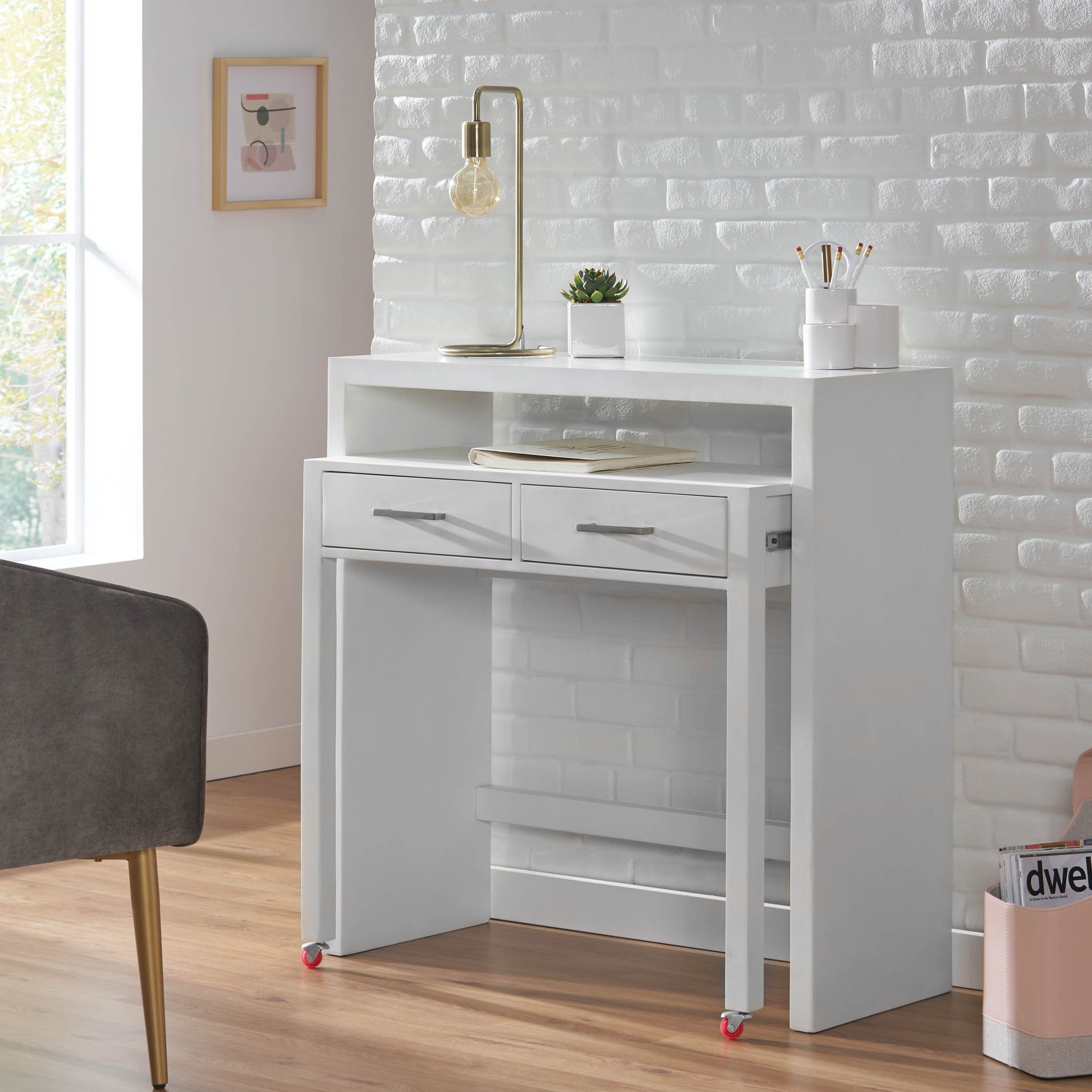 Desk With Upper Console Table White Solid Wood Mdf