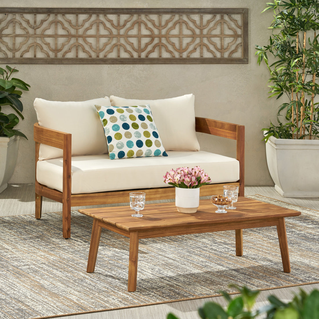 Brooklyn Seat Coffee Table Teak Wood Waterproof Fabric