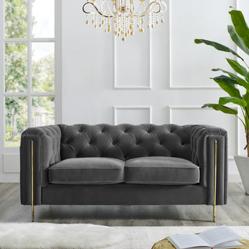 Charlene Velvet Loveseat Gray Dark Gray Fabric