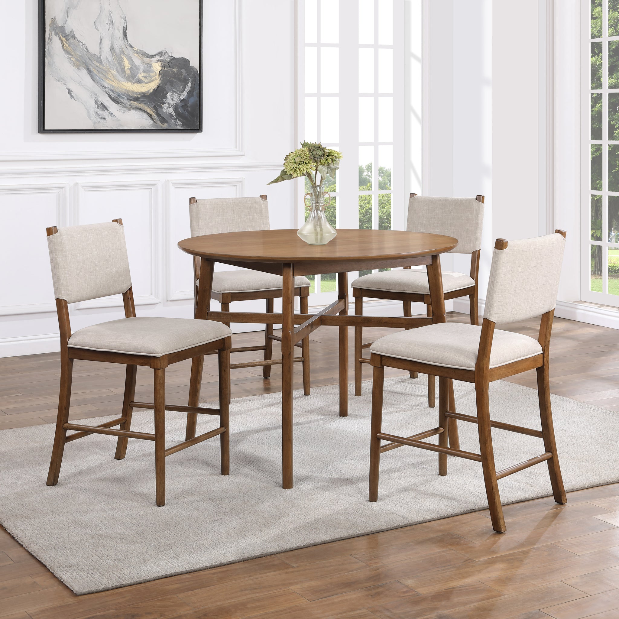 Oslo 5 Piece Dining Set Counter Table And 4 Chairs Light Brown Light Brown Wood