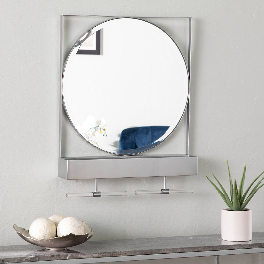 Anthrop Decorative Mirror W Storage Silver Iron