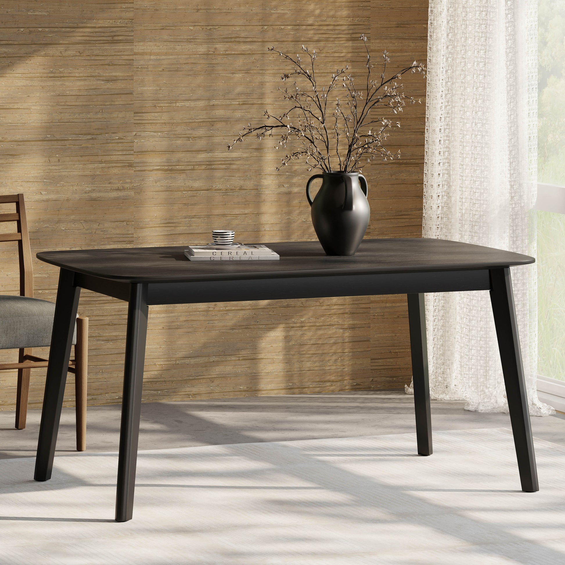 Dining Table Black Solid Wood Mdf