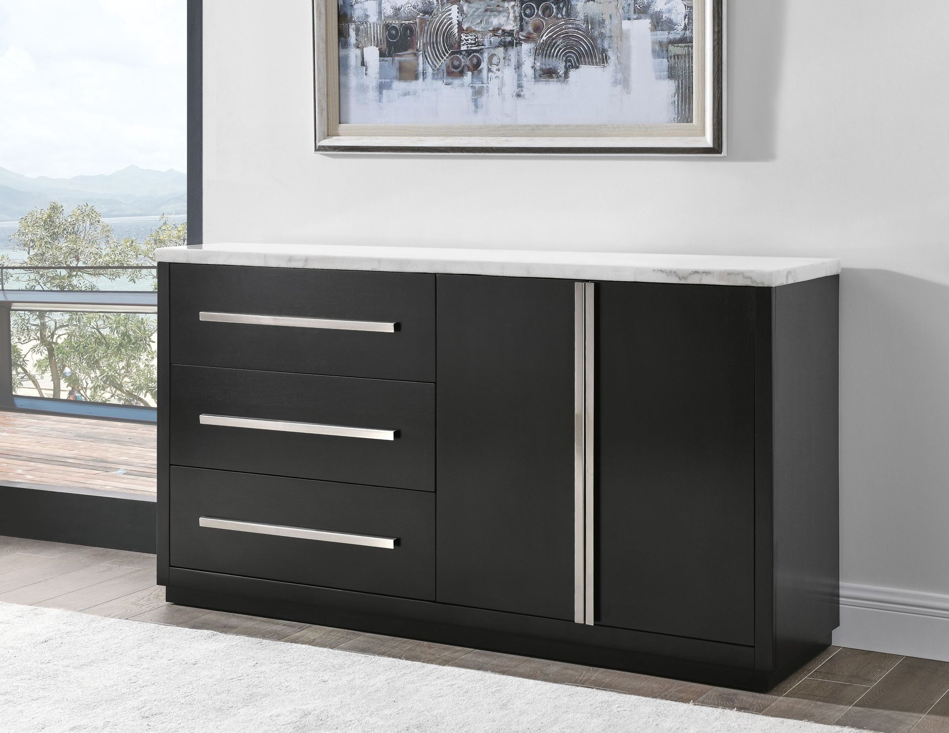 Camila White Marble Top Server Black - Black