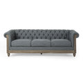 Mirod Comfy 3 Seat Sofa With Wooden Legs, Retro Style For Living Room Charcoal Fabric 3 Seat